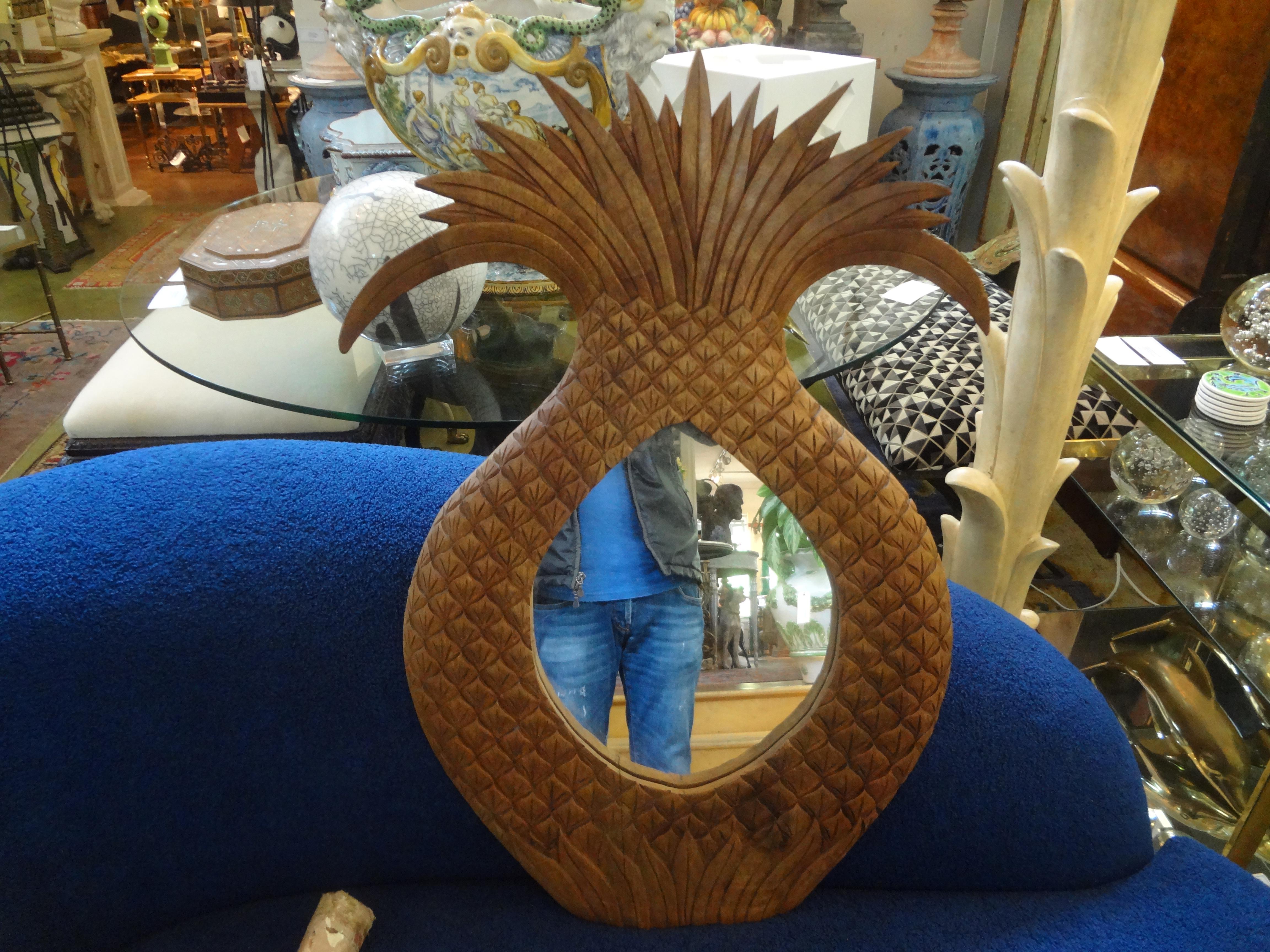 Vintage Carved Wood Pineapple Mirror 5
