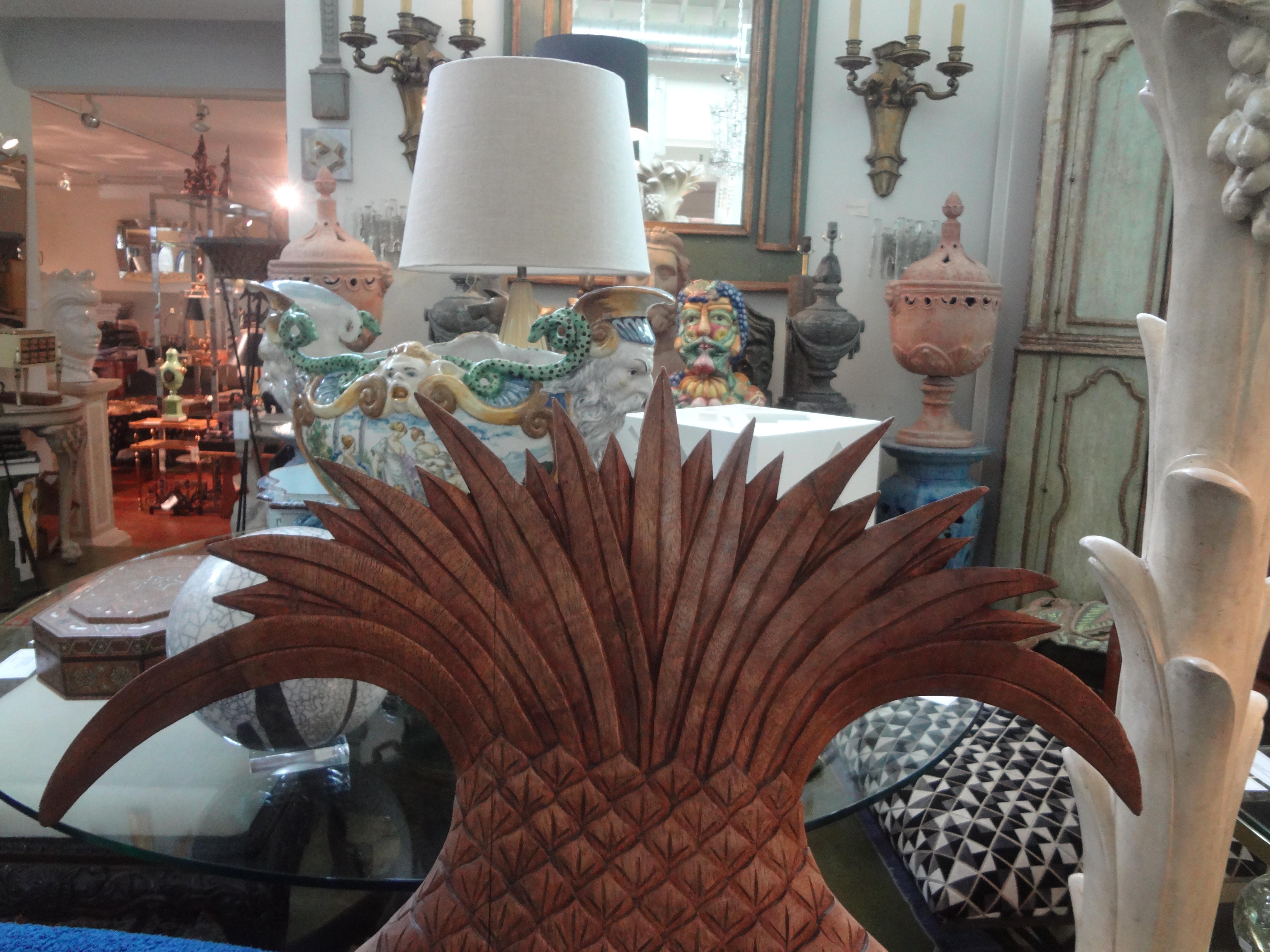 Hollywood Regency Vintage Carved Wood Pineapple Mirror