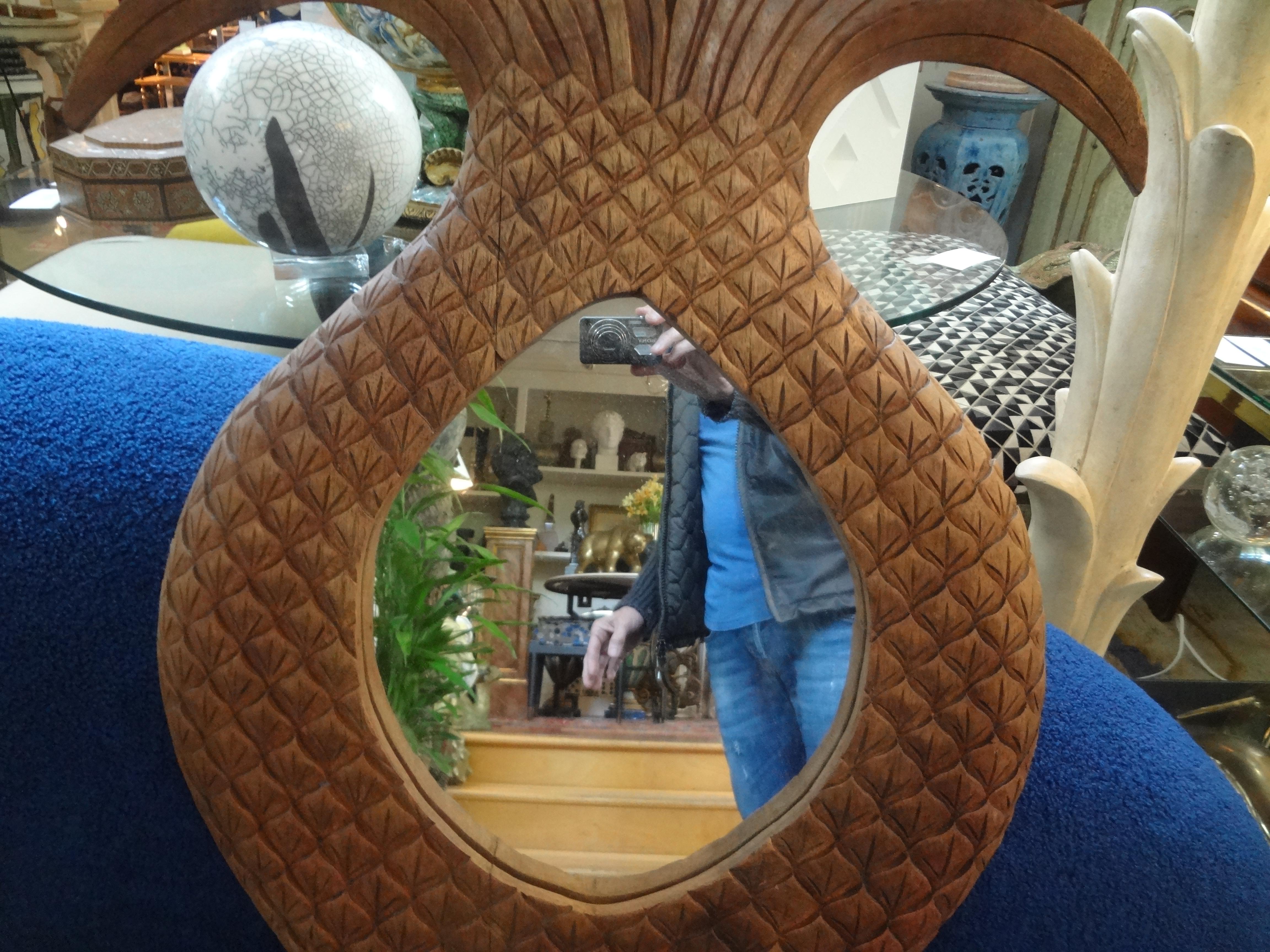 Vintage Carved Wood Pineapple Mirror In Good Condition In Houston, TX