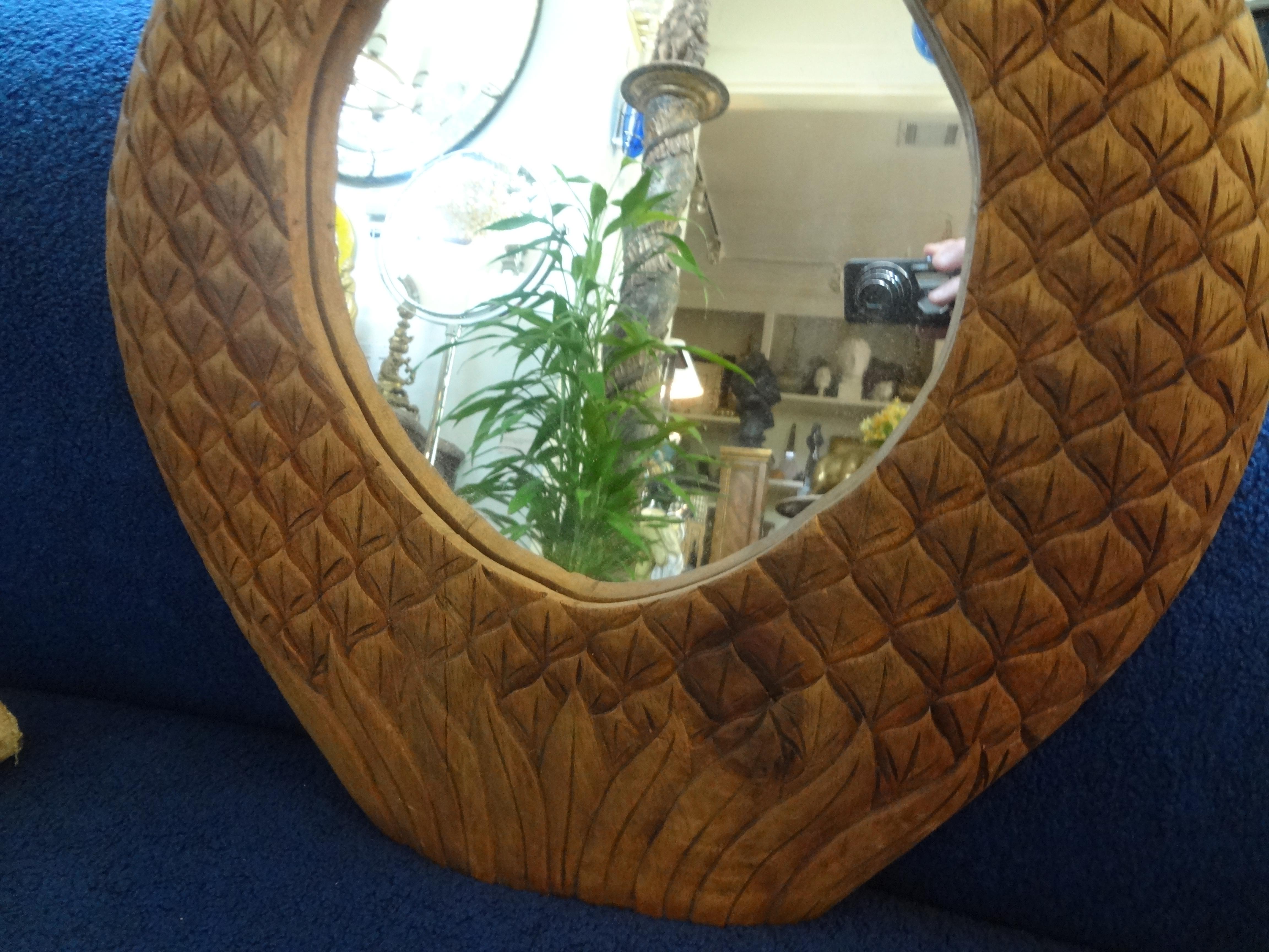 Mid-20th Century Vintage Carved Wood Pineapple Mirror
