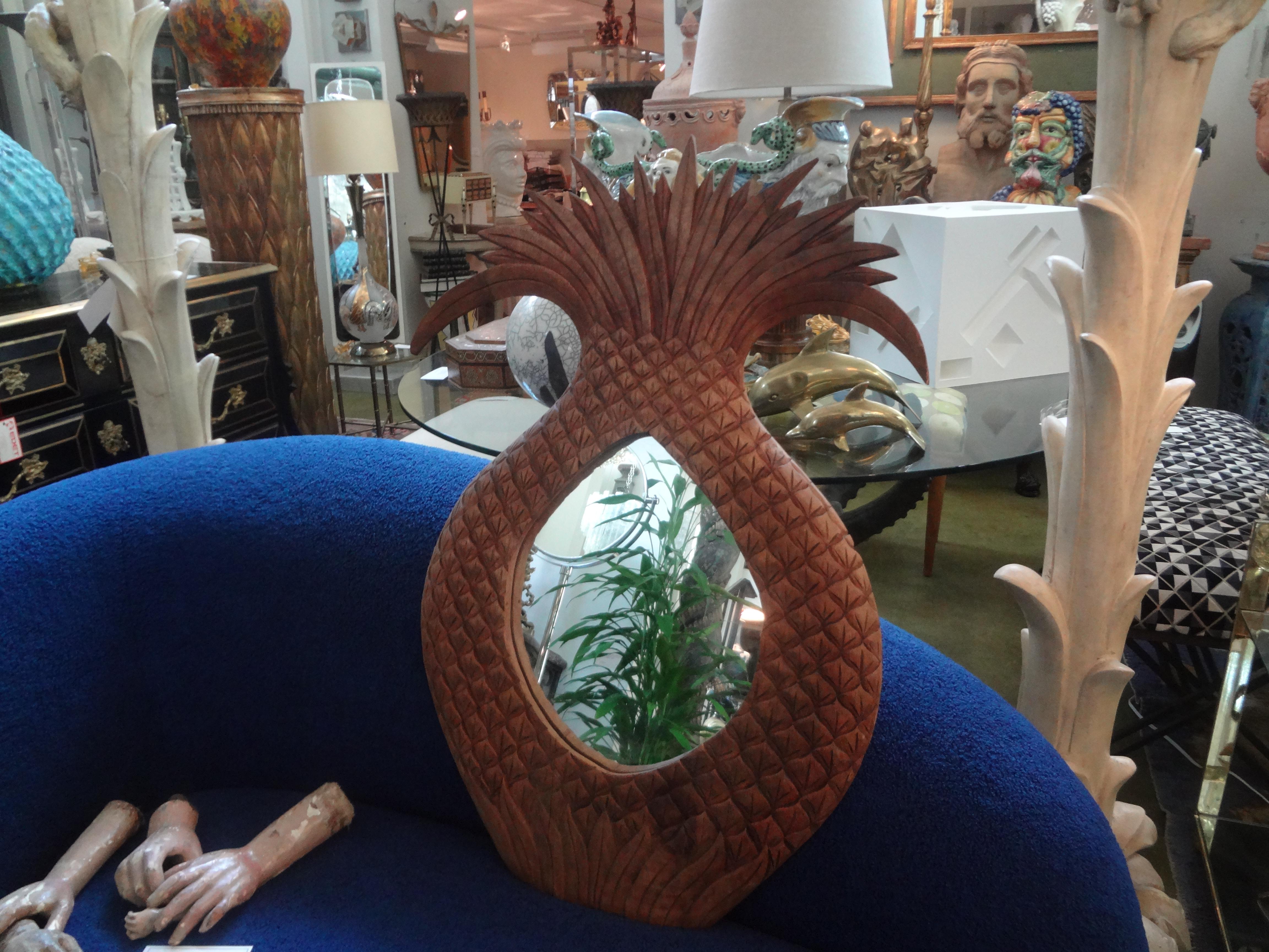 Vintage Carved Wood Pineapple Mirror 1