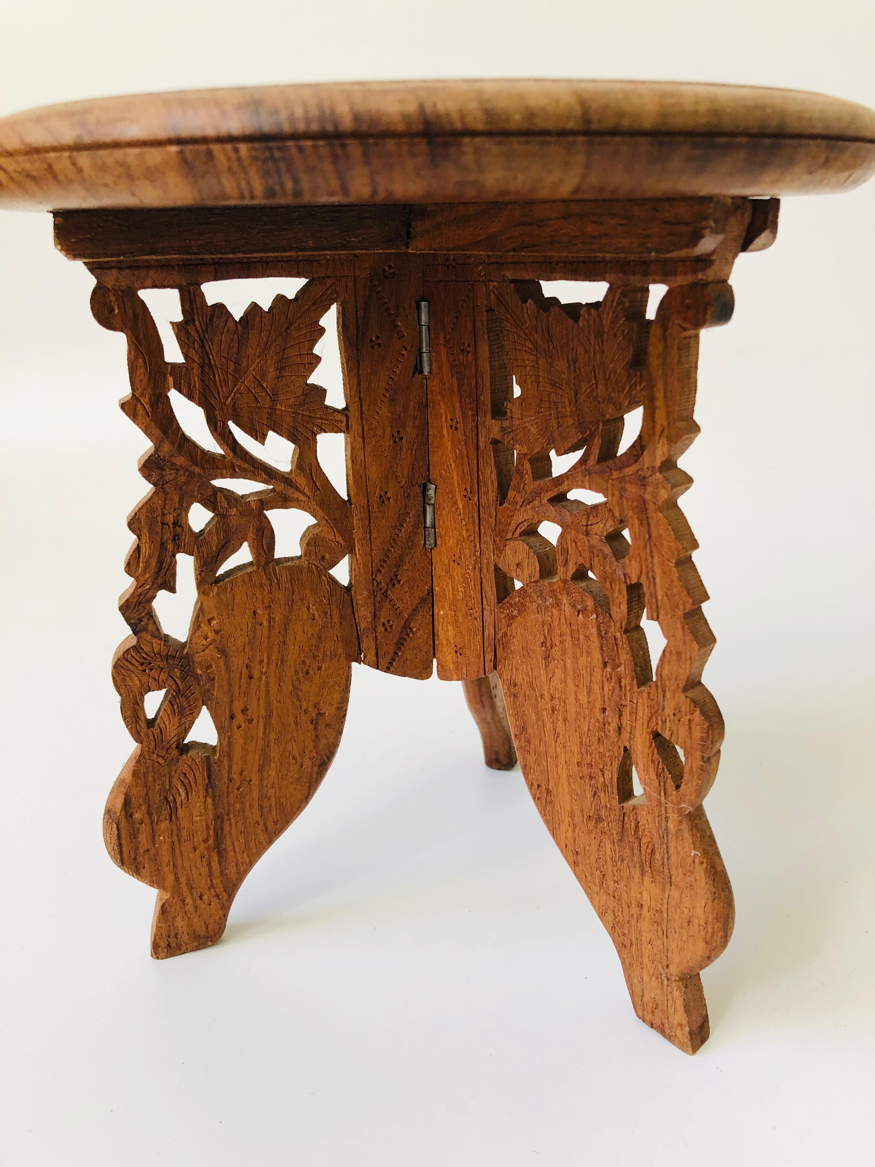 Bohemian Vintage Carved Wood Plant Stand