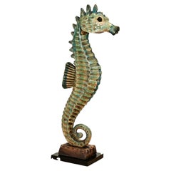 Vintage Carved Wood Seahorse Sculpture