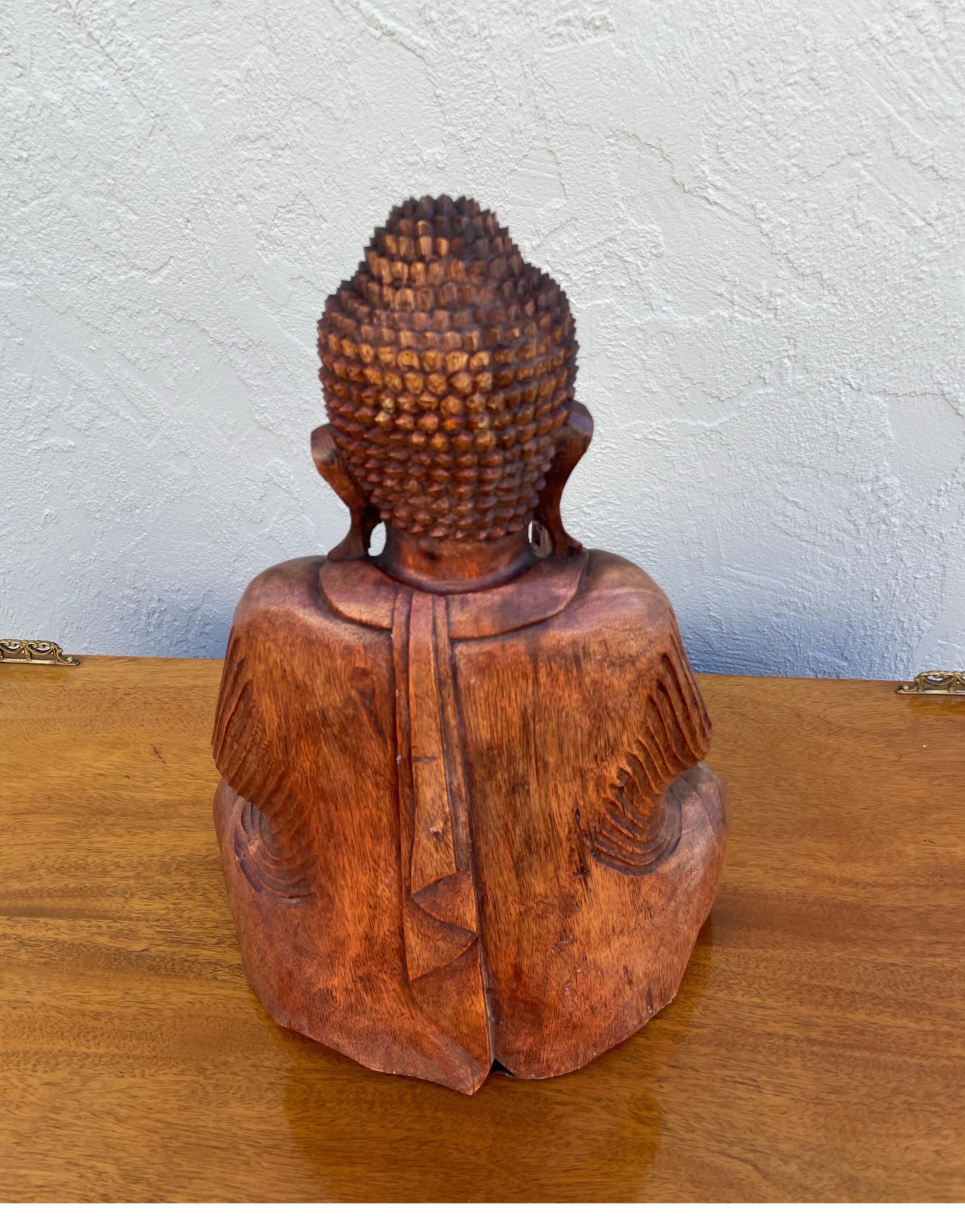 Thai Vintage Carved Wood Seated Buddha For Sale
