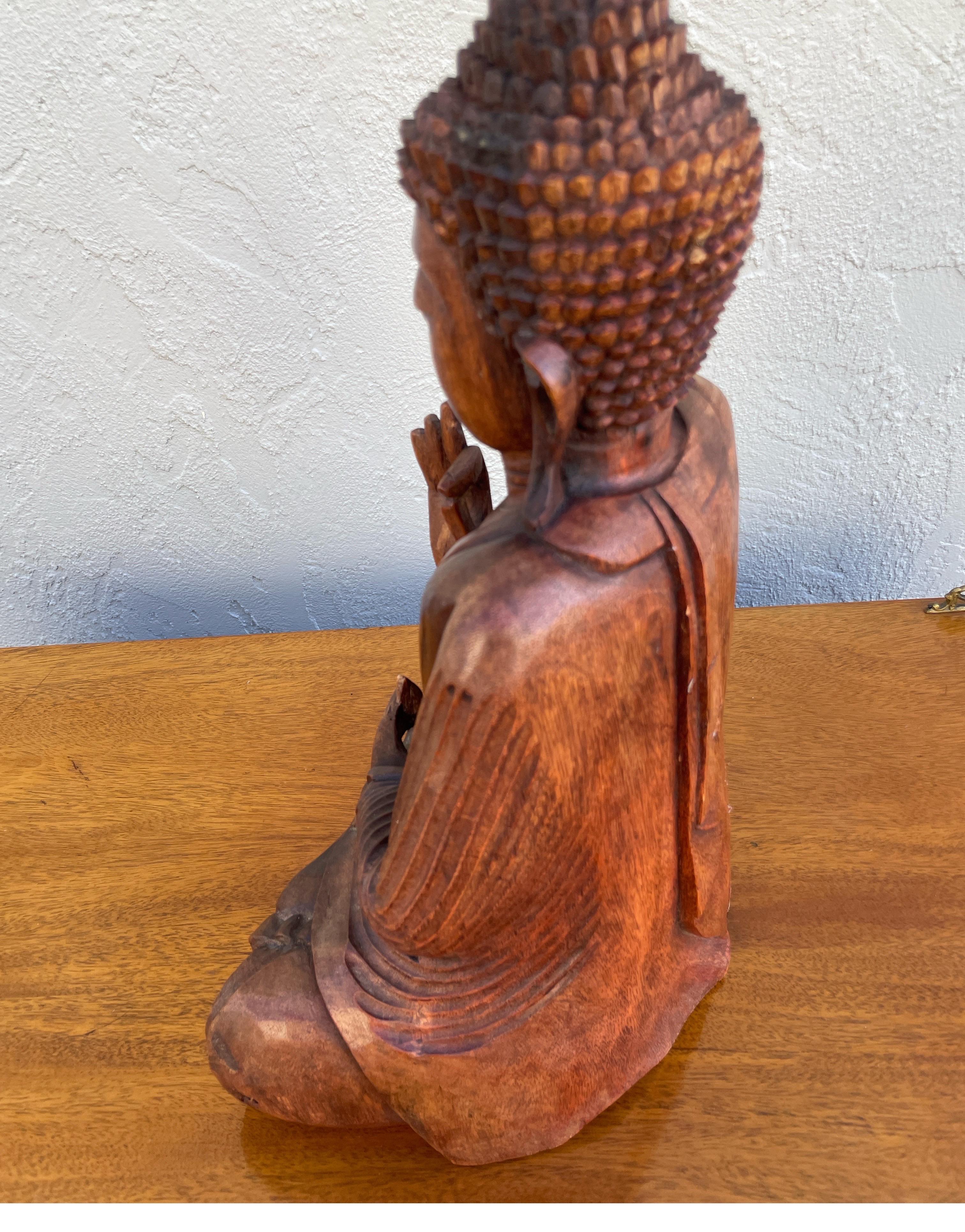 Vintage Carved Wood Seated Buddha In Good Condition For Sale In West Palm Beach, FL