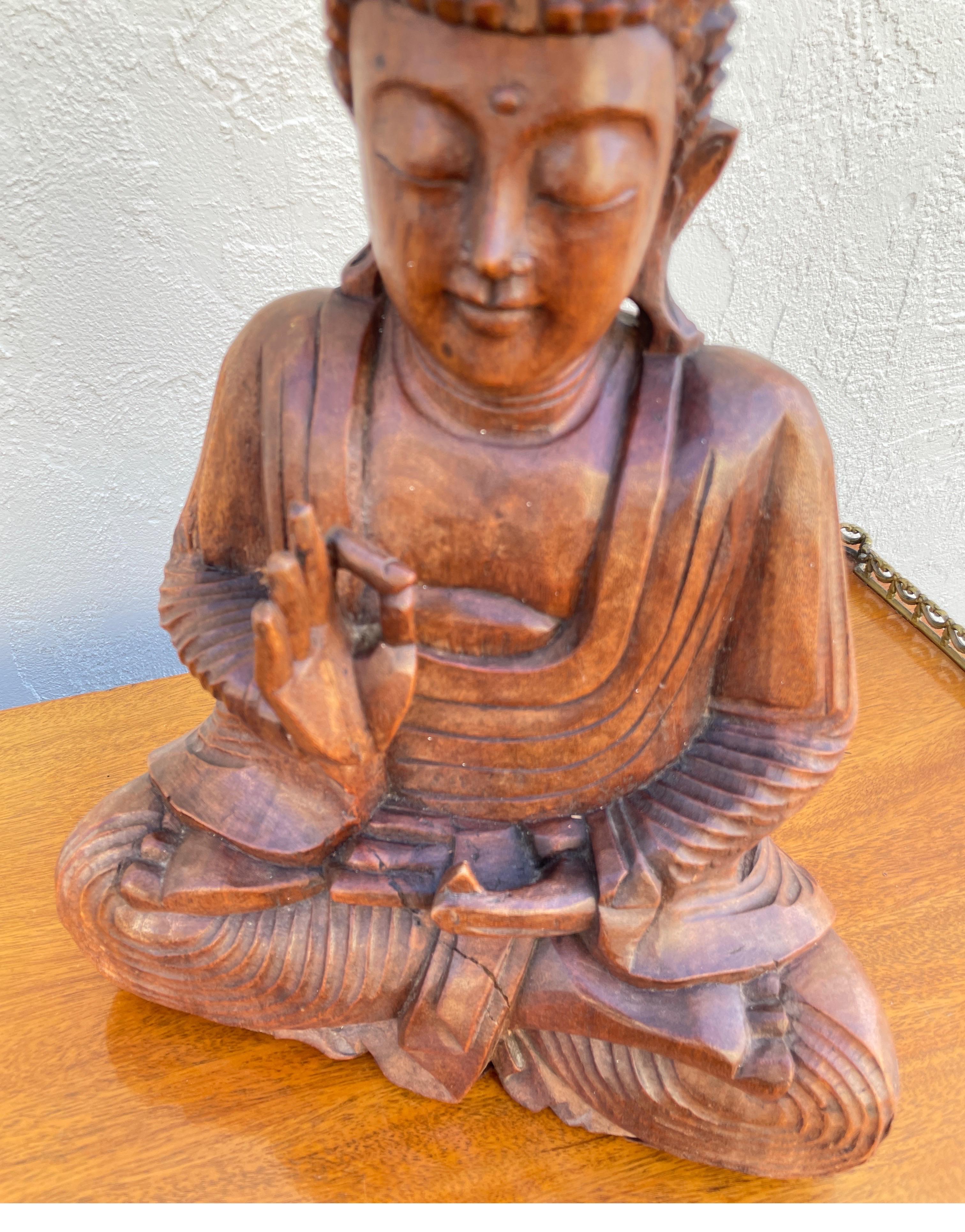 20th Century Vintage Carved Wood Seated Buddha For Sale