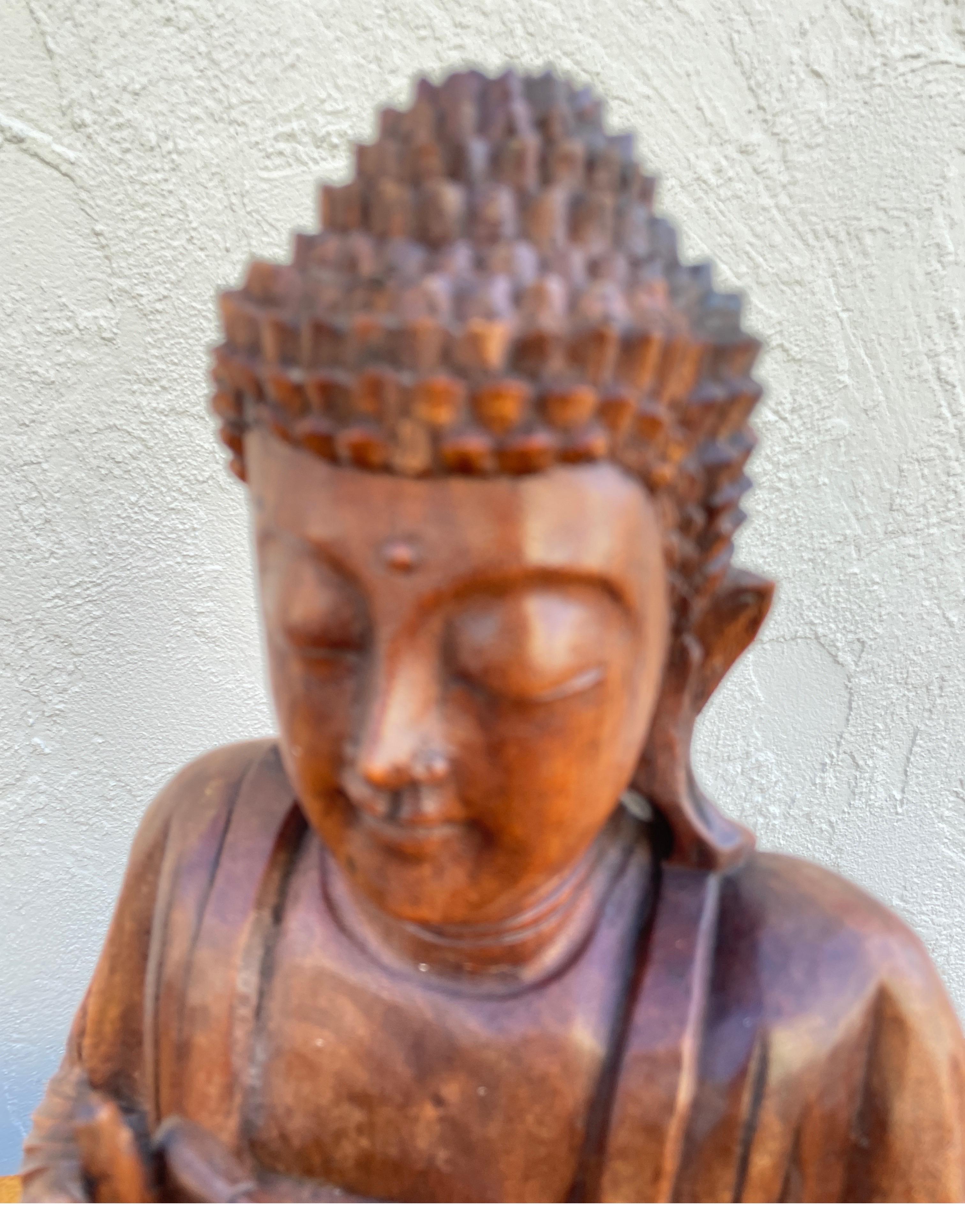 Mahogany Vintage Carved Wood Seated Buddha For Sale