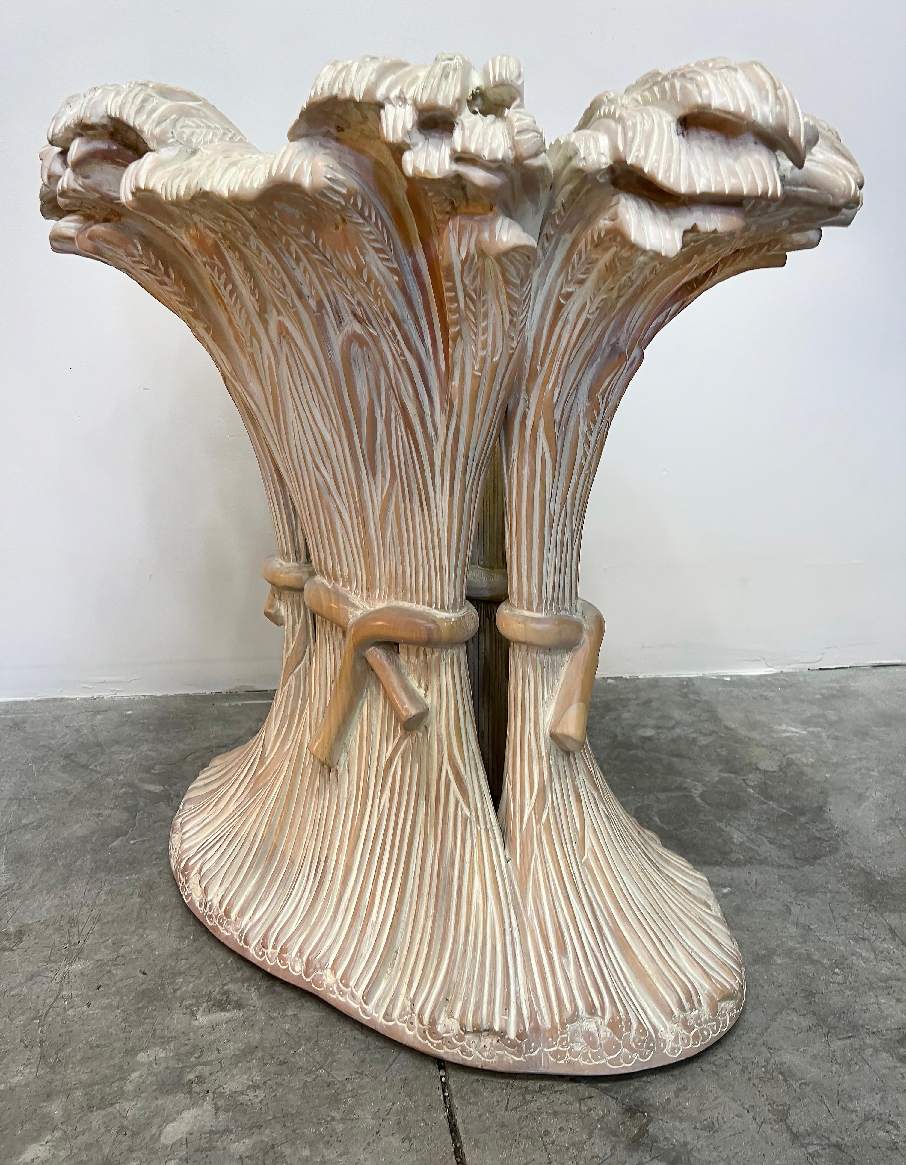 Hand-Carved Vintage Carved Wood Sheaf of Wheat Table Base, Chelini di Fiorenze Attributed