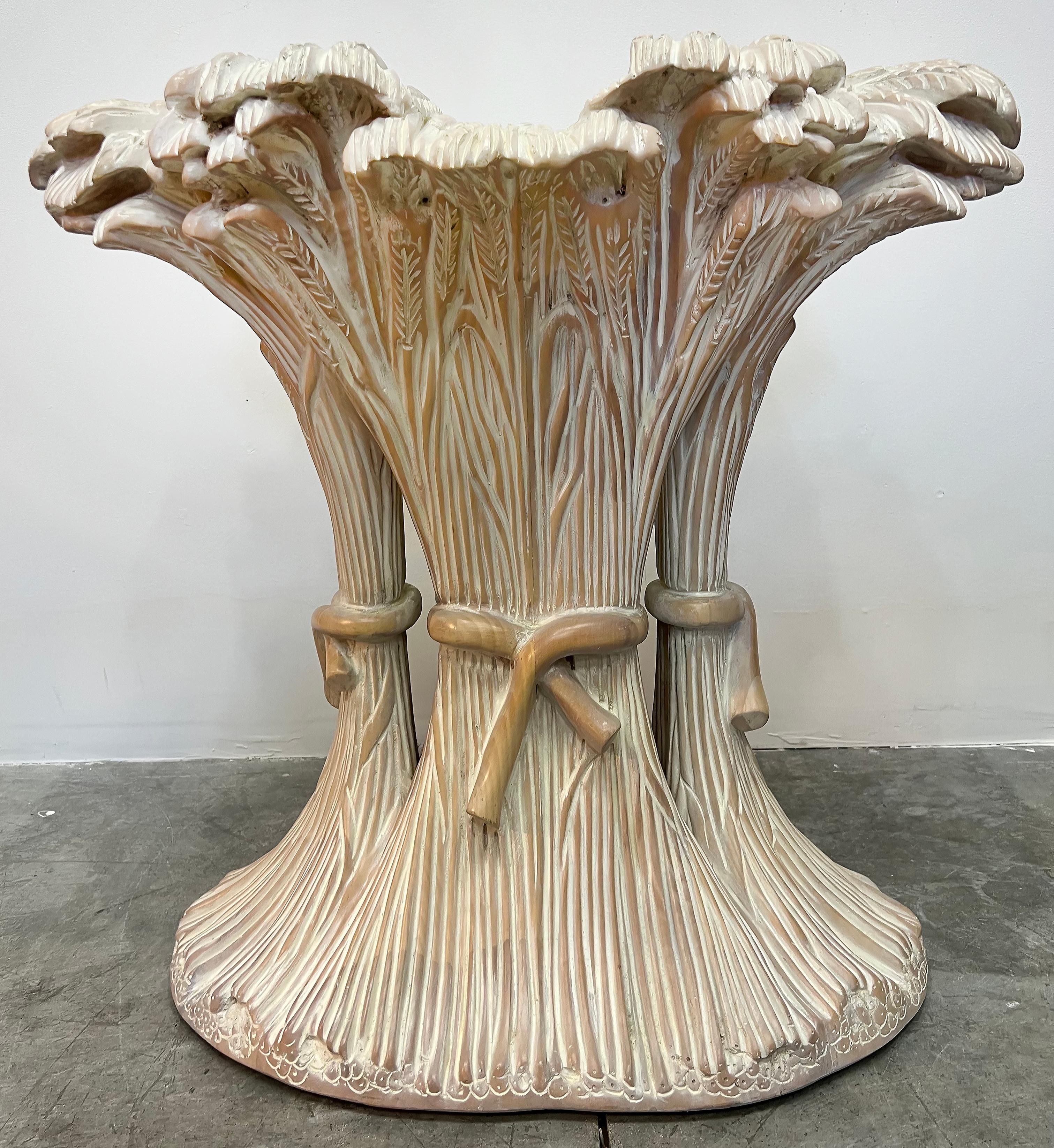 20th Century Vintage Carved Wood Sheaf of Wheat Table Base, Chelini di Fiorenze Attributed