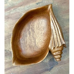 Vintage Carved Wood Shell Bowl