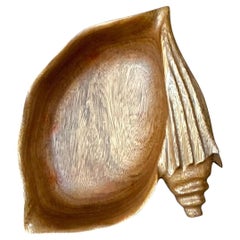 Vintage Carved Wood Shell Bowl