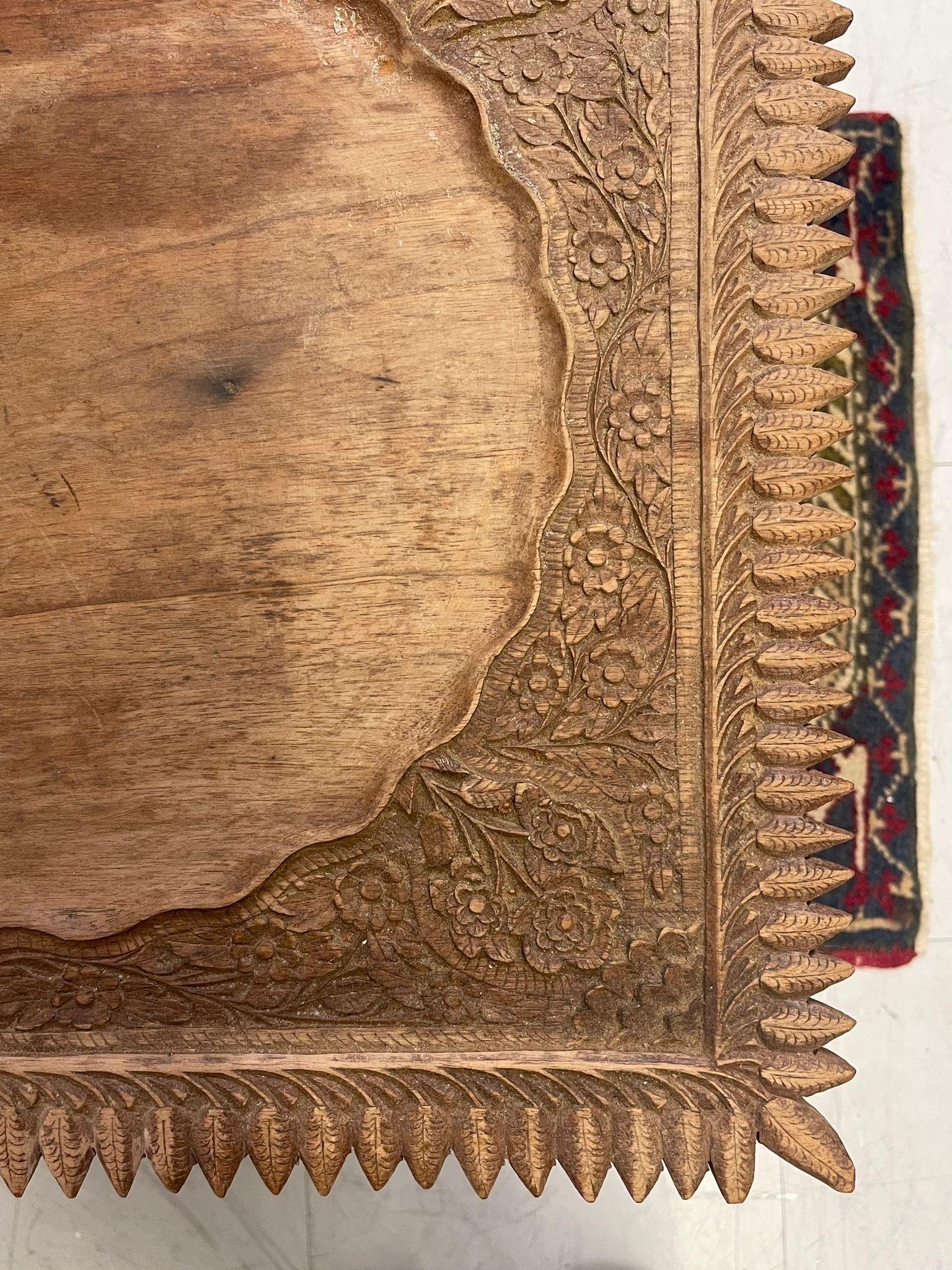 Vintage Carved Wood Side Table With Floral Motif. For Sale 1