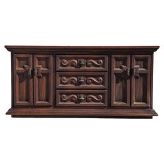 Aparador Vintage de Madera Tallada, Credenza, Rústico, Mediados de Siglo Español