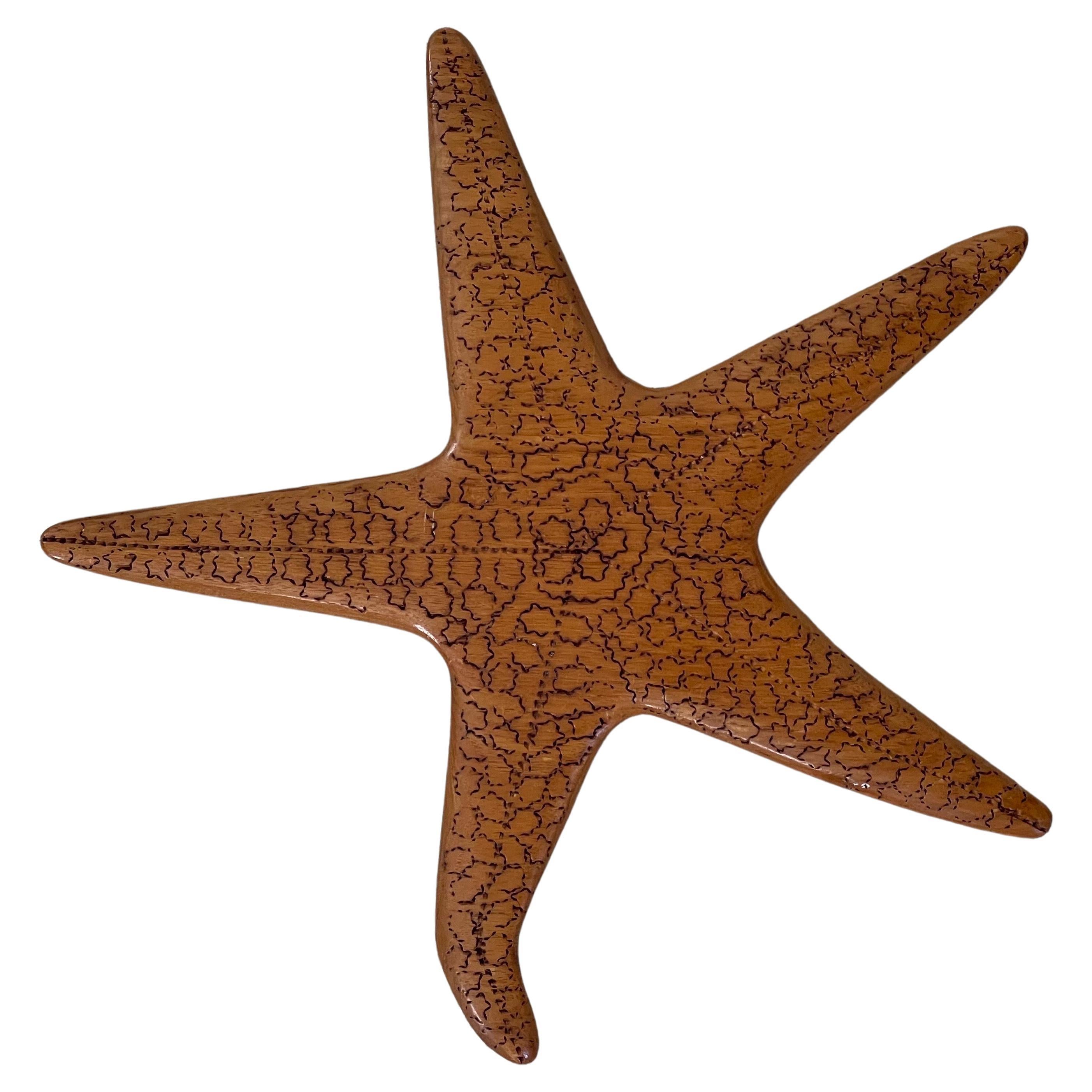 Mid-Century Modern Vintage Carved Wood Starfish Wall Hanging Sculpture For Sale