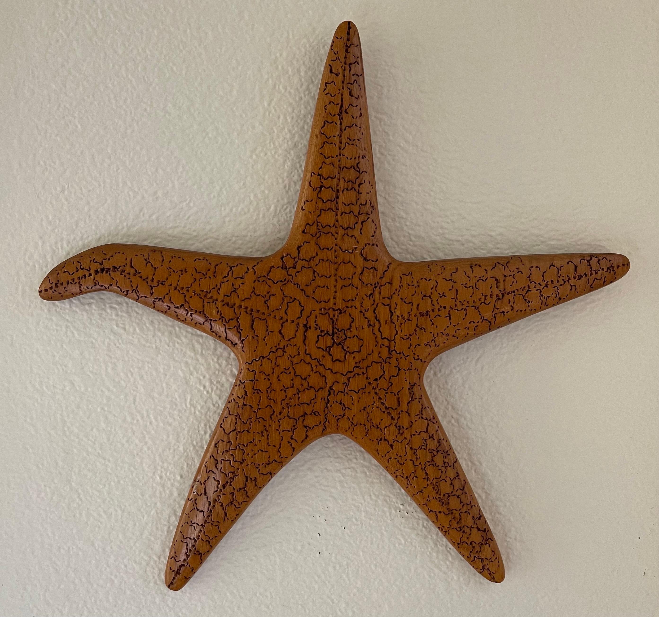 American Vintage Carved Wood Starfish Wall Hanging Sculpture For Sale