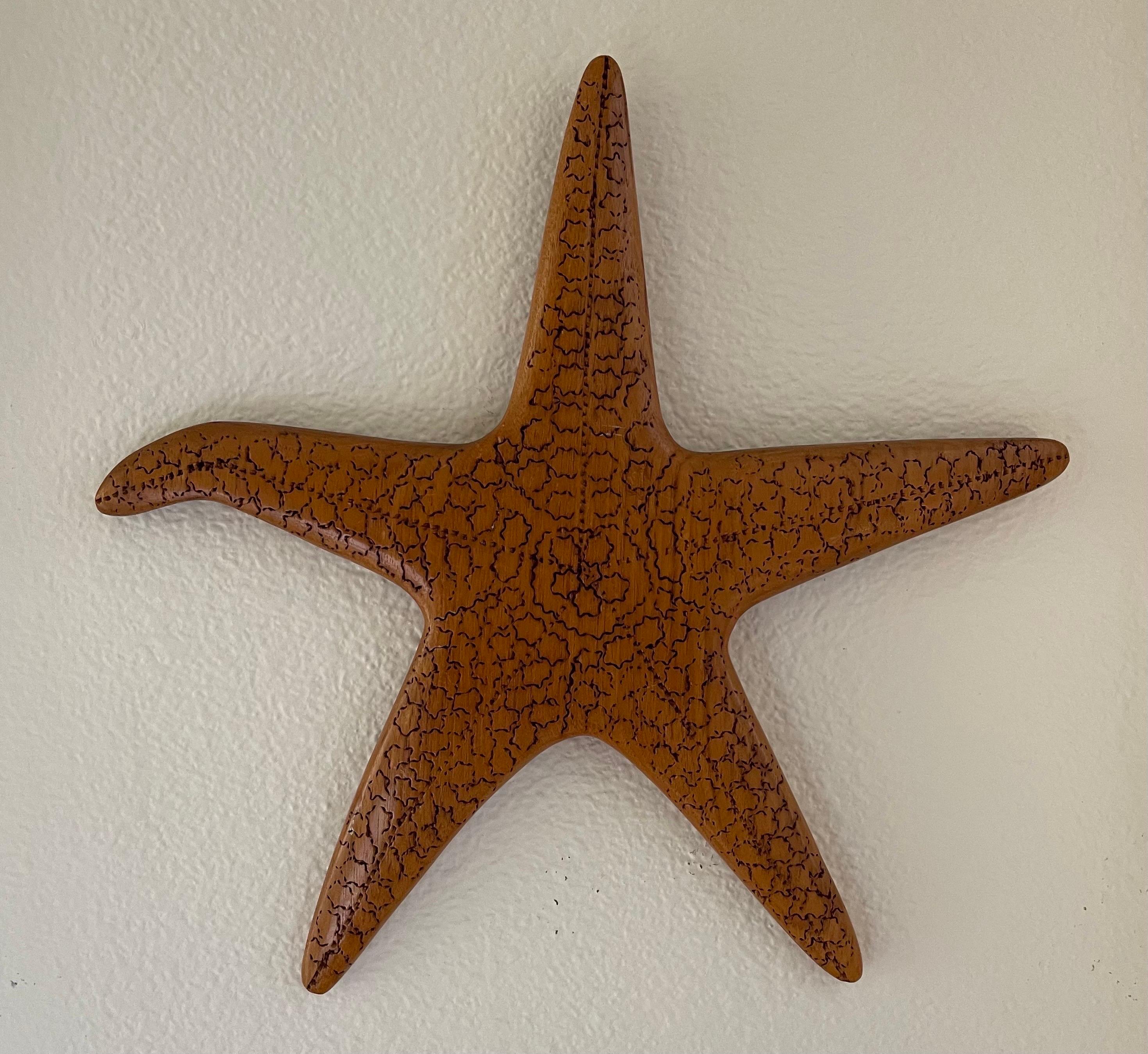 Vintage Carved Wood Starfish Wall Hanging Sculpture In Good Condition For Sale In San Diego, CA