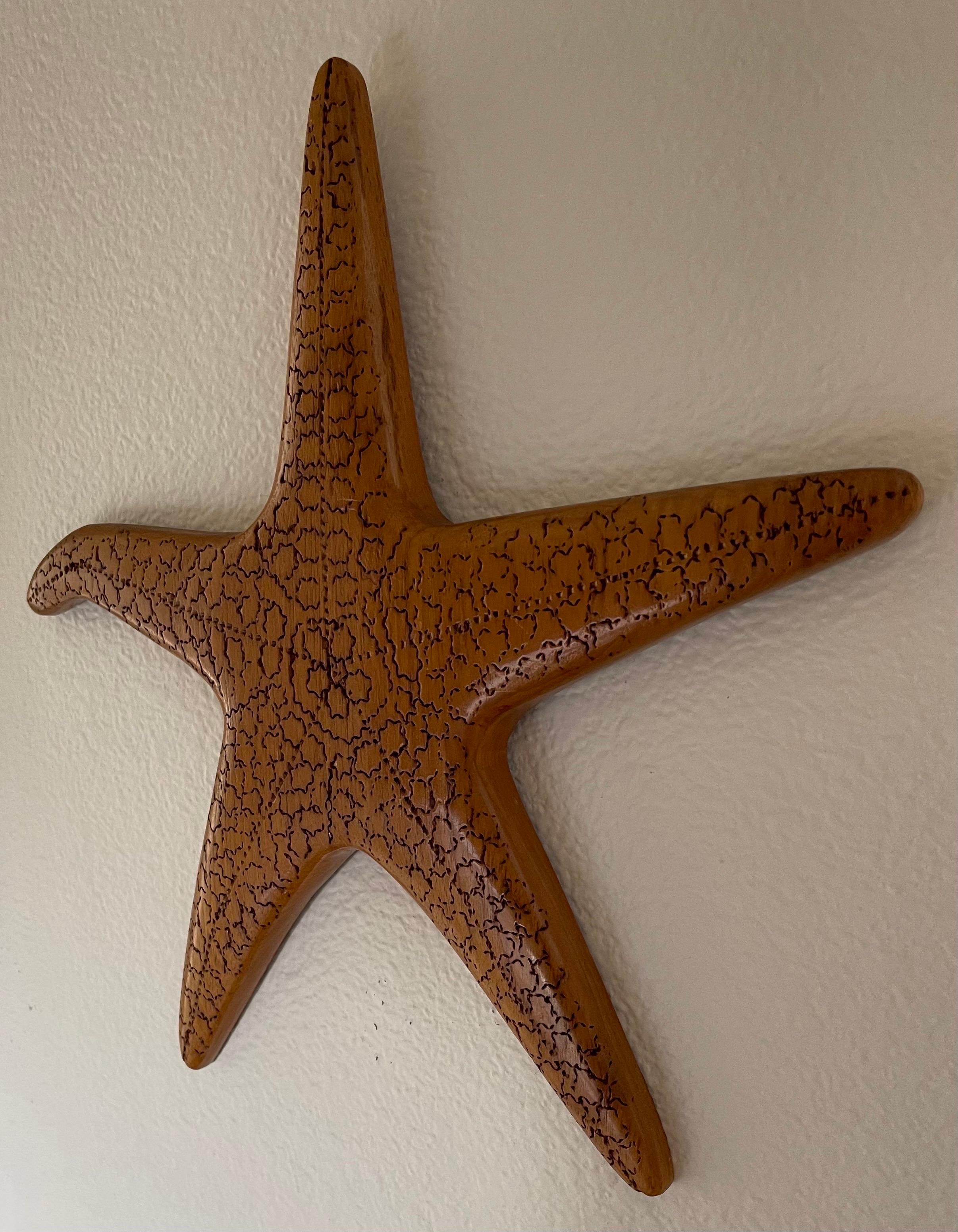 20th Century Vintage Carved Wood Starfish Wall Hanging Sculpture For Sale