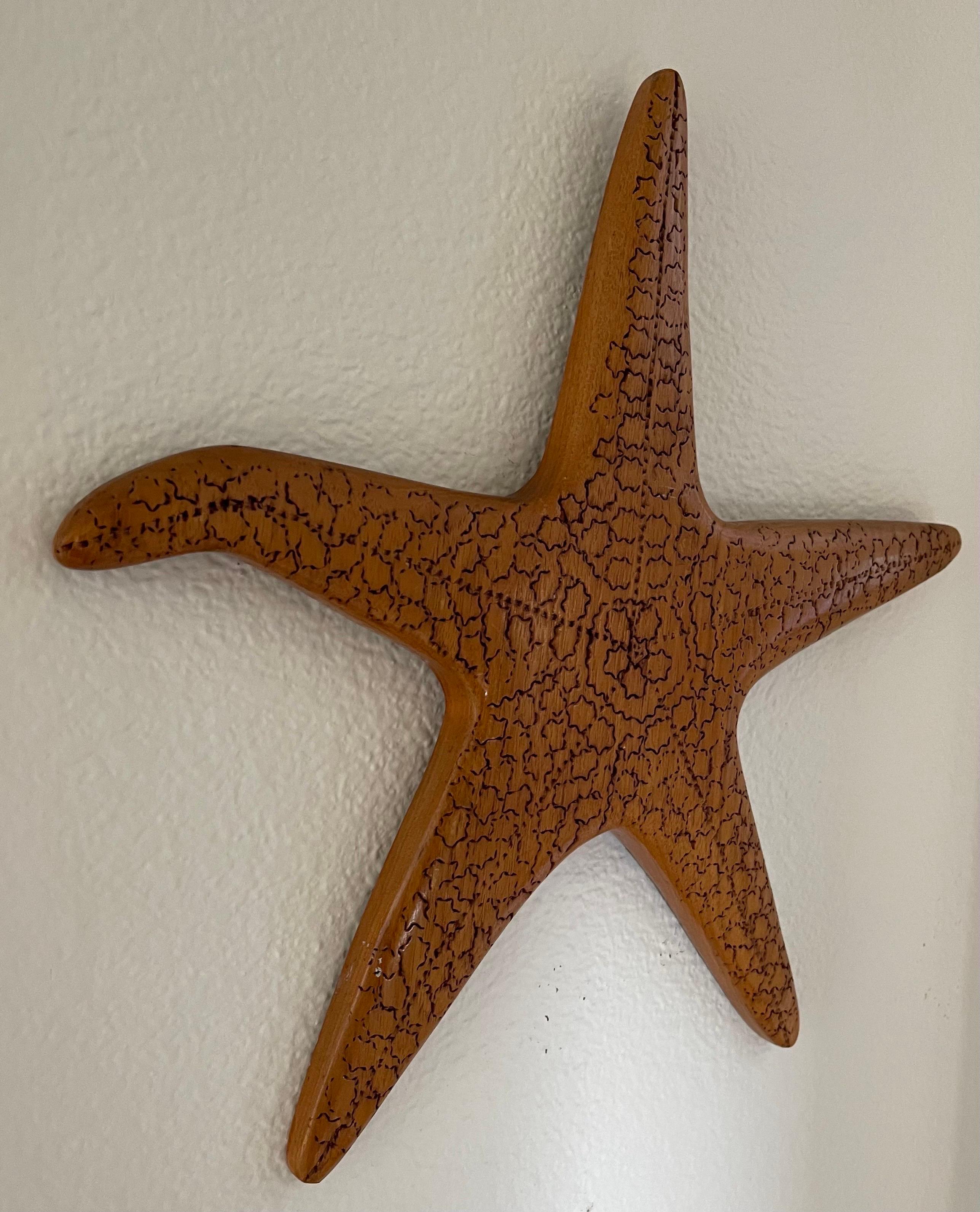 Vintage Carved Wood Starfish Wall Hanging Sculpture For Sale 1