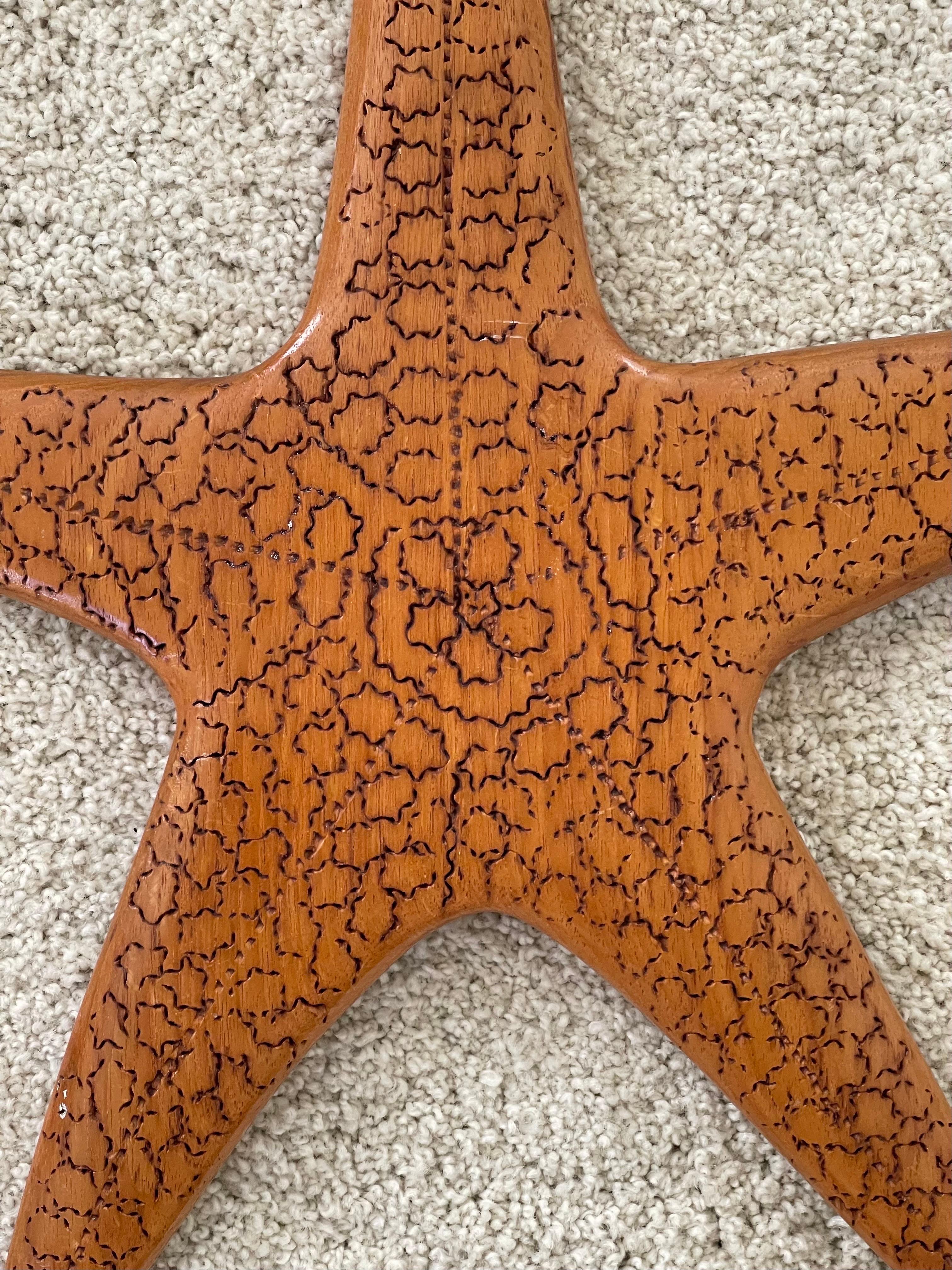 Vintage Carved Wood Starfish Wall Hanging Sculpture For Sale 2
