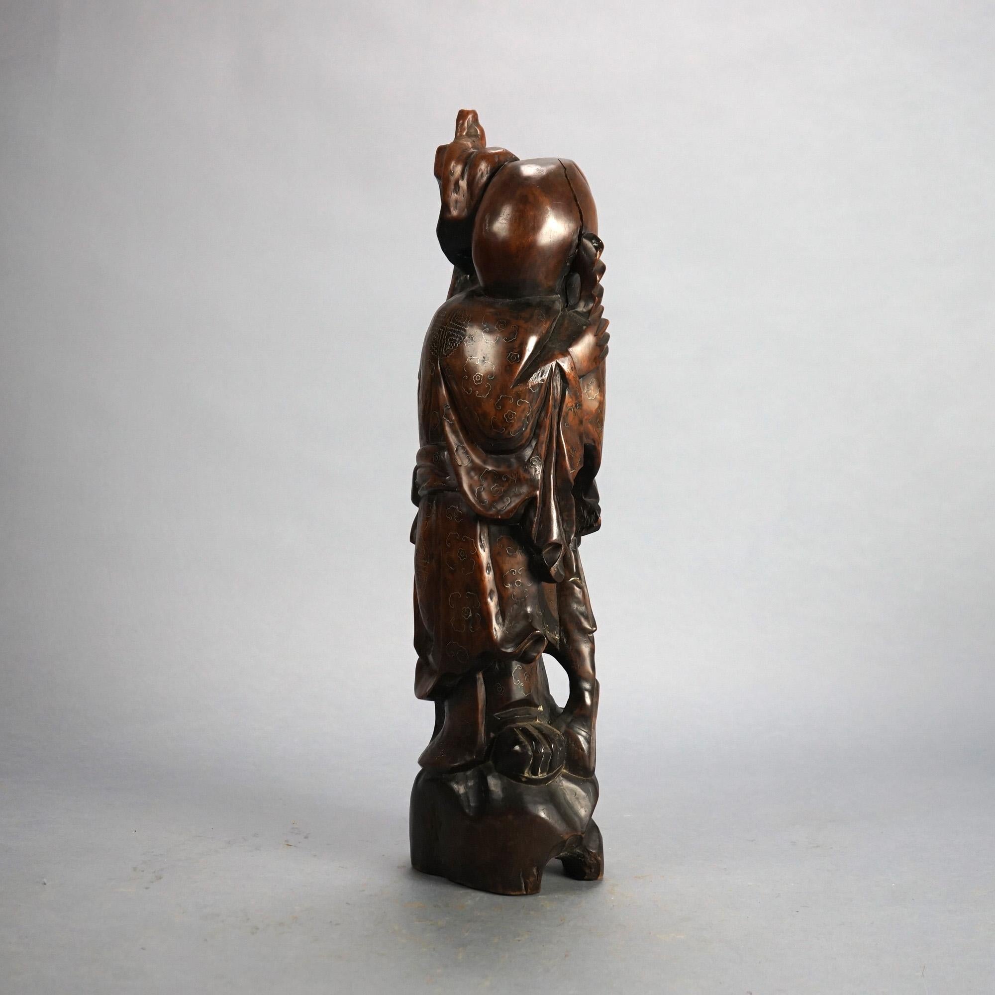 Vintage Carved Wood Statue of the God Fukurokuju C1930 For Sale 6