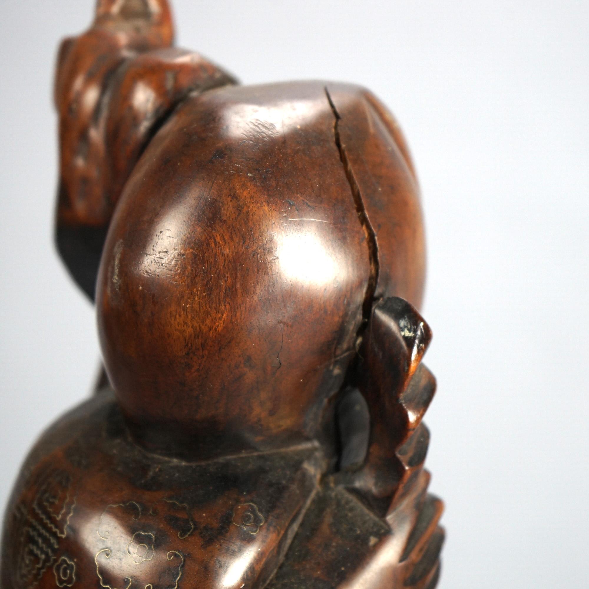 Vintage Carved Wood Statue of the God Fukurokuju C1930 For Sale 7