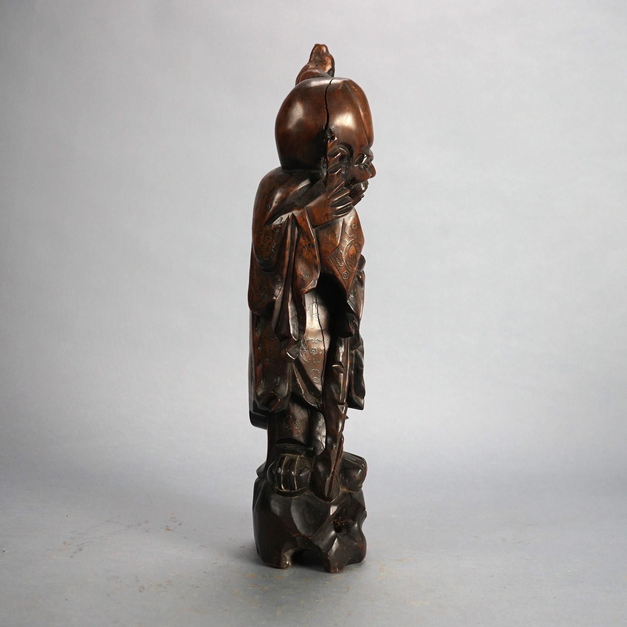 Vintage Carved Wood Statue of the God Fukurokuju C1930 For Sale 9