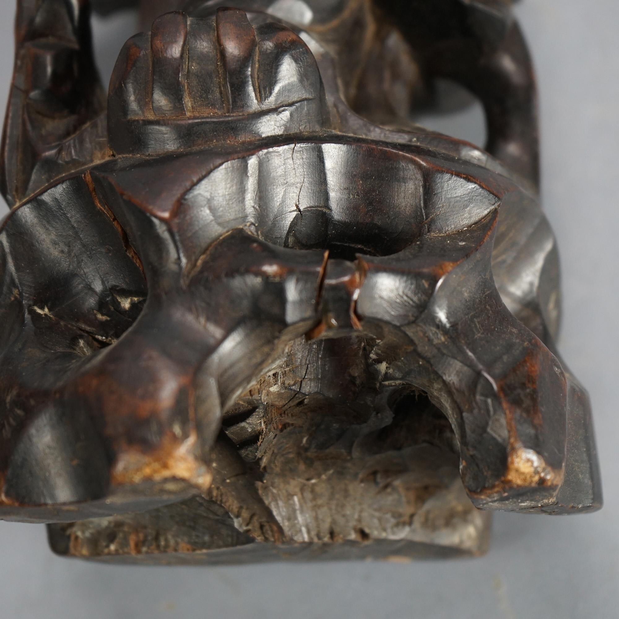 Vintage Carved Wood Statue of the God Fukurokuju C1930 For Sale 11