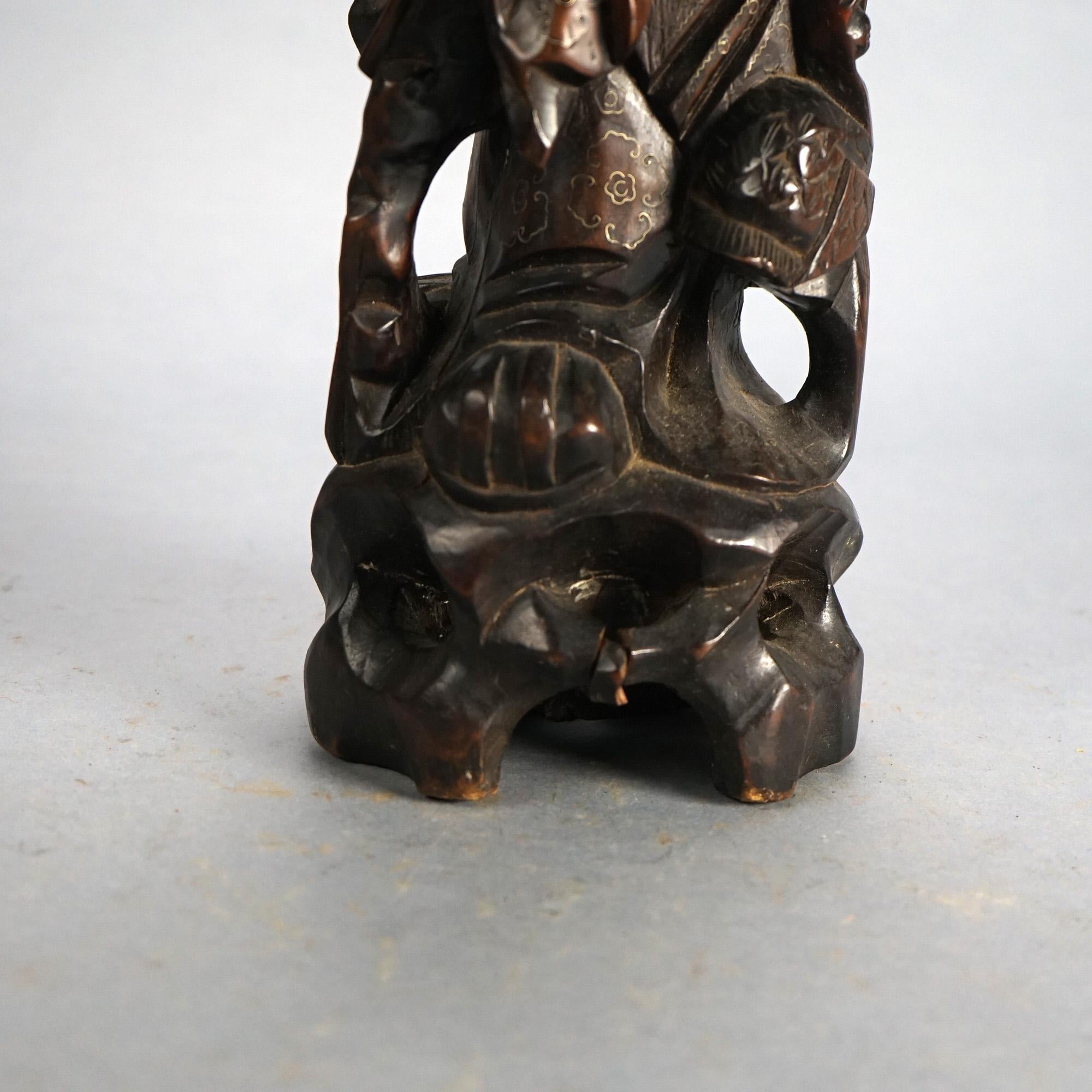 Vintage Carved Wood Statue of the God Fukurokuju C1930 In Good Condition For Sale In Big Flats, NY