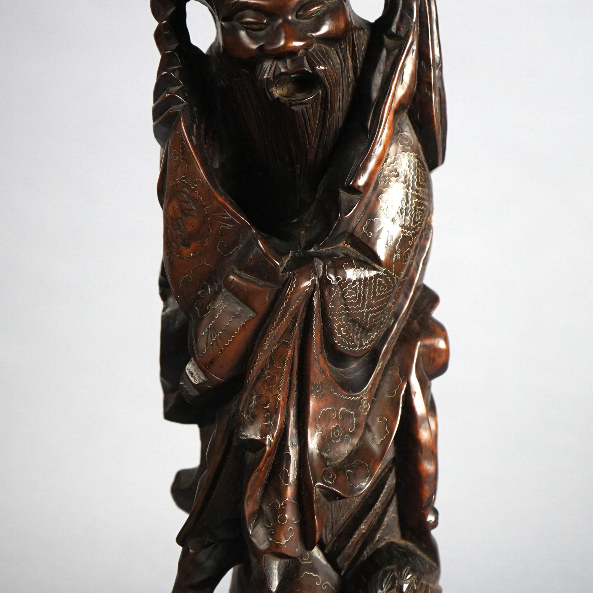 20th Century Vintage Carved Wood Statue of the God Fukurokuju C1930 For Sale