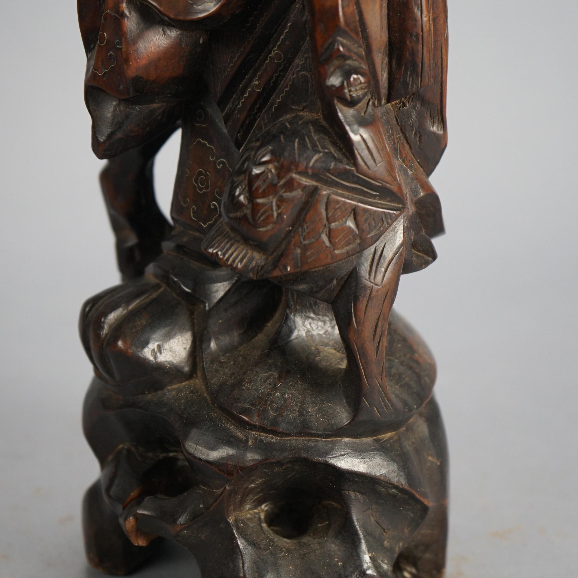 Vintage Carved Wood Statue of the God Fukurokuju C1930 For Sale 4