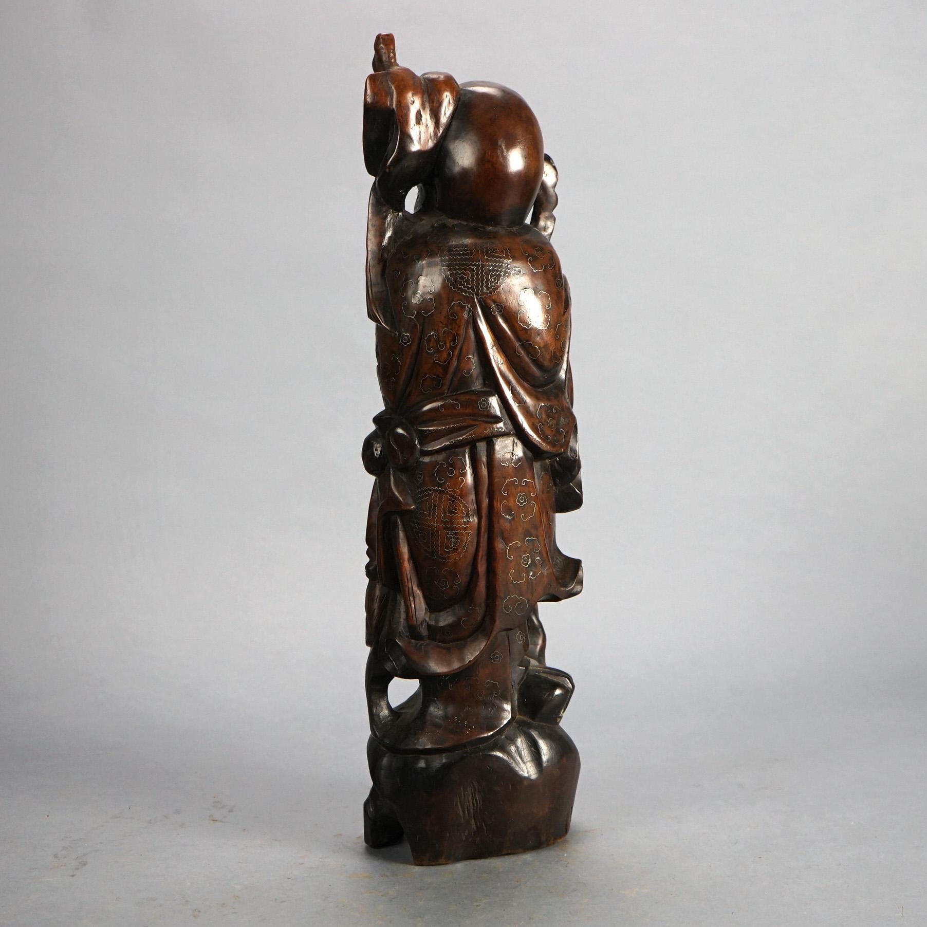 Vintage Carved Wood Statue of the God Fukurokuju C1930 For Sale 5
