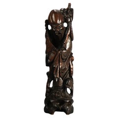 Vintage Carved Wood Statue of the God Fukurokuju C1930