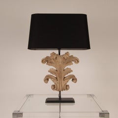 French Country Table Lamps Acanthus Leaf Carved Wood, a Pair