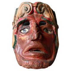 Vintage Carved Wood Tribal Cow Mask