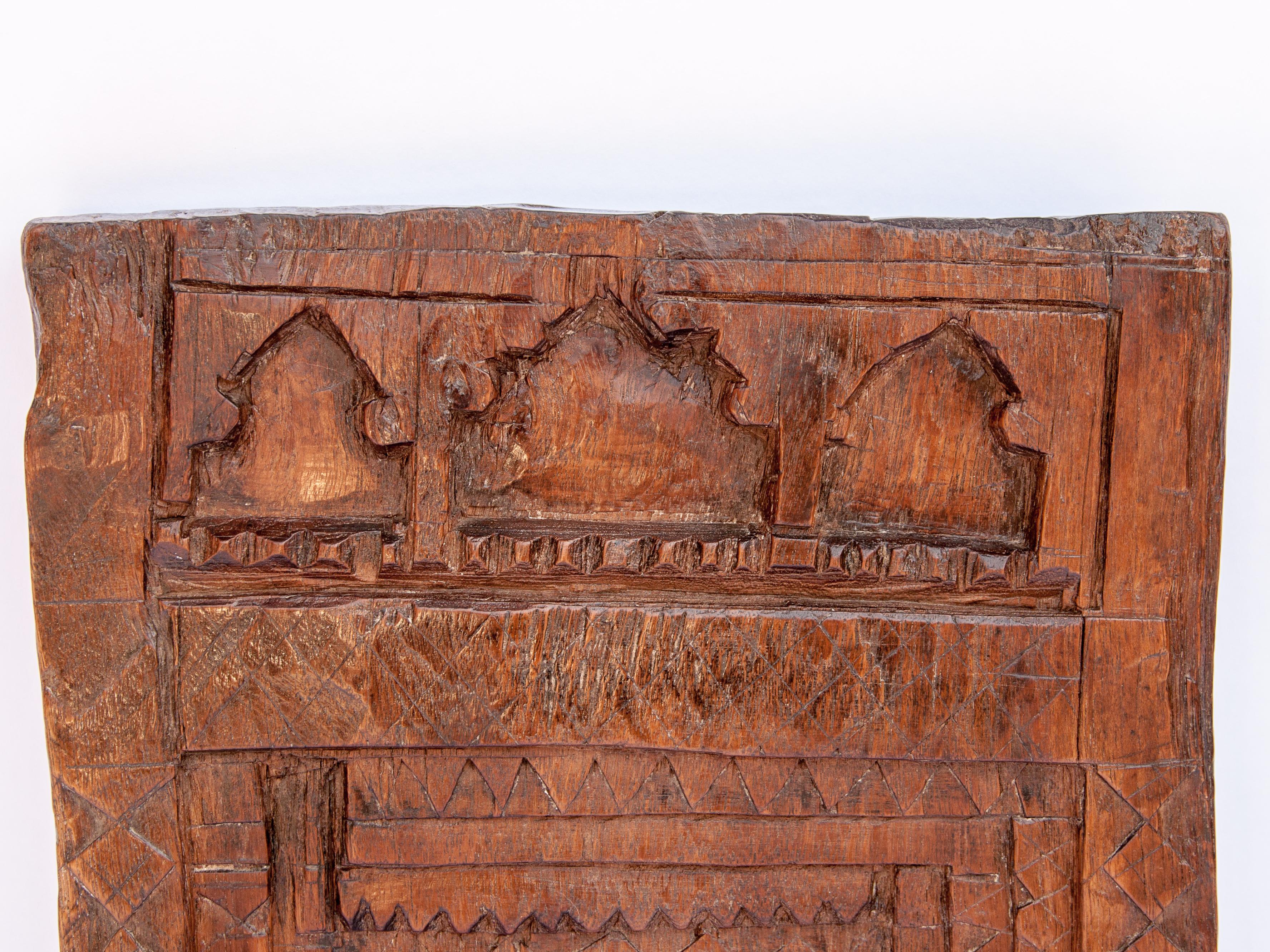 Vintage miniature architectural votive or picture frame. Mid-20th century, India. Wooden, hand carved, mid-20th century. Measures approx: 10.25 inches wide x 15.75 inches high. 
Please note that the display stand shown in several of the photos is