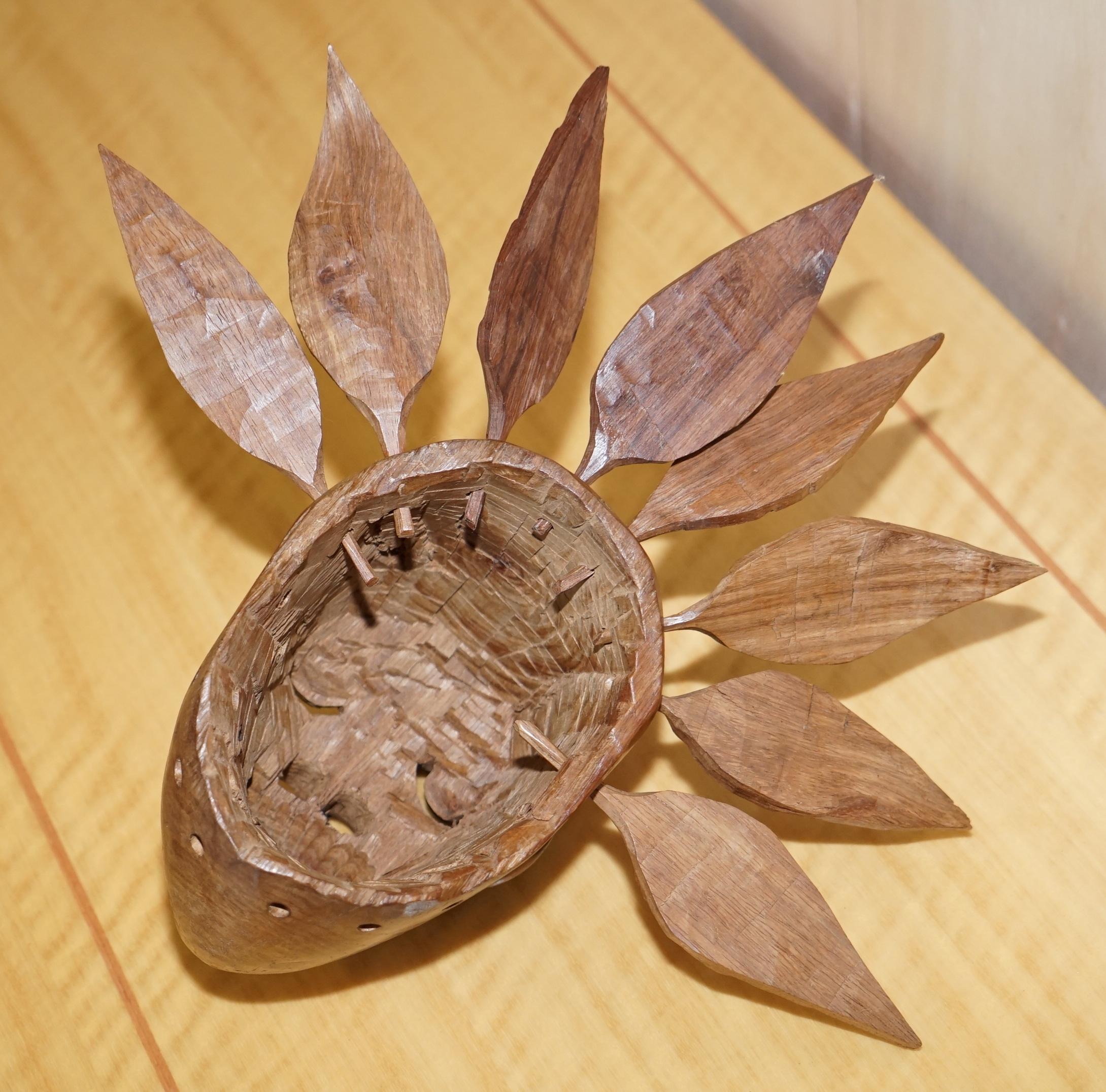 Vintage Carved Wooden Head with Removable Feathers, Carved from Single Burr For Sale 5