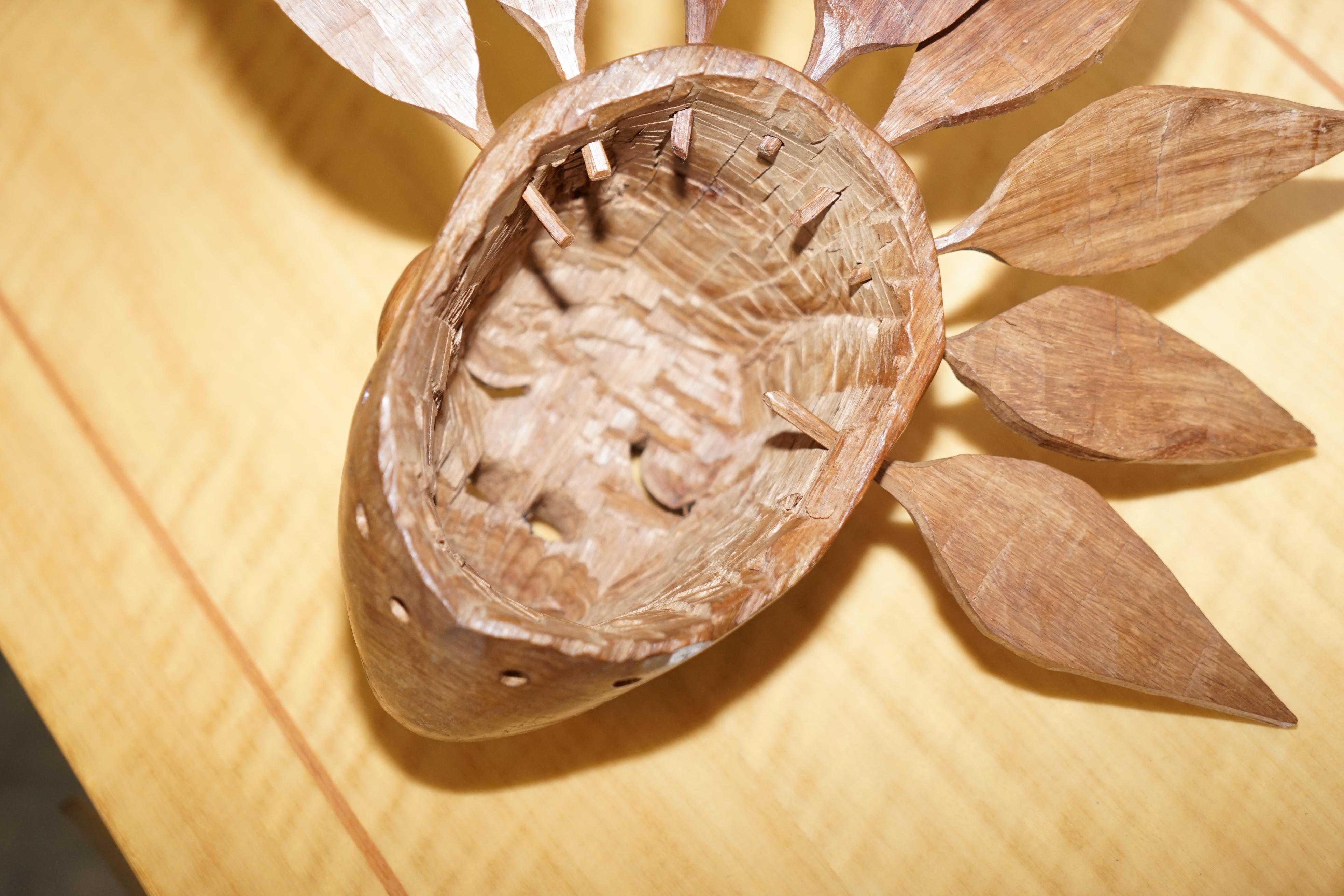 Vintage Carved Wooden Head with Removable Feathers, Carved from Single Burr For Sale 6