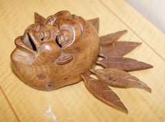 Vintage Carved Wooden Head with Removable Feathers, Carved from Single Burr
