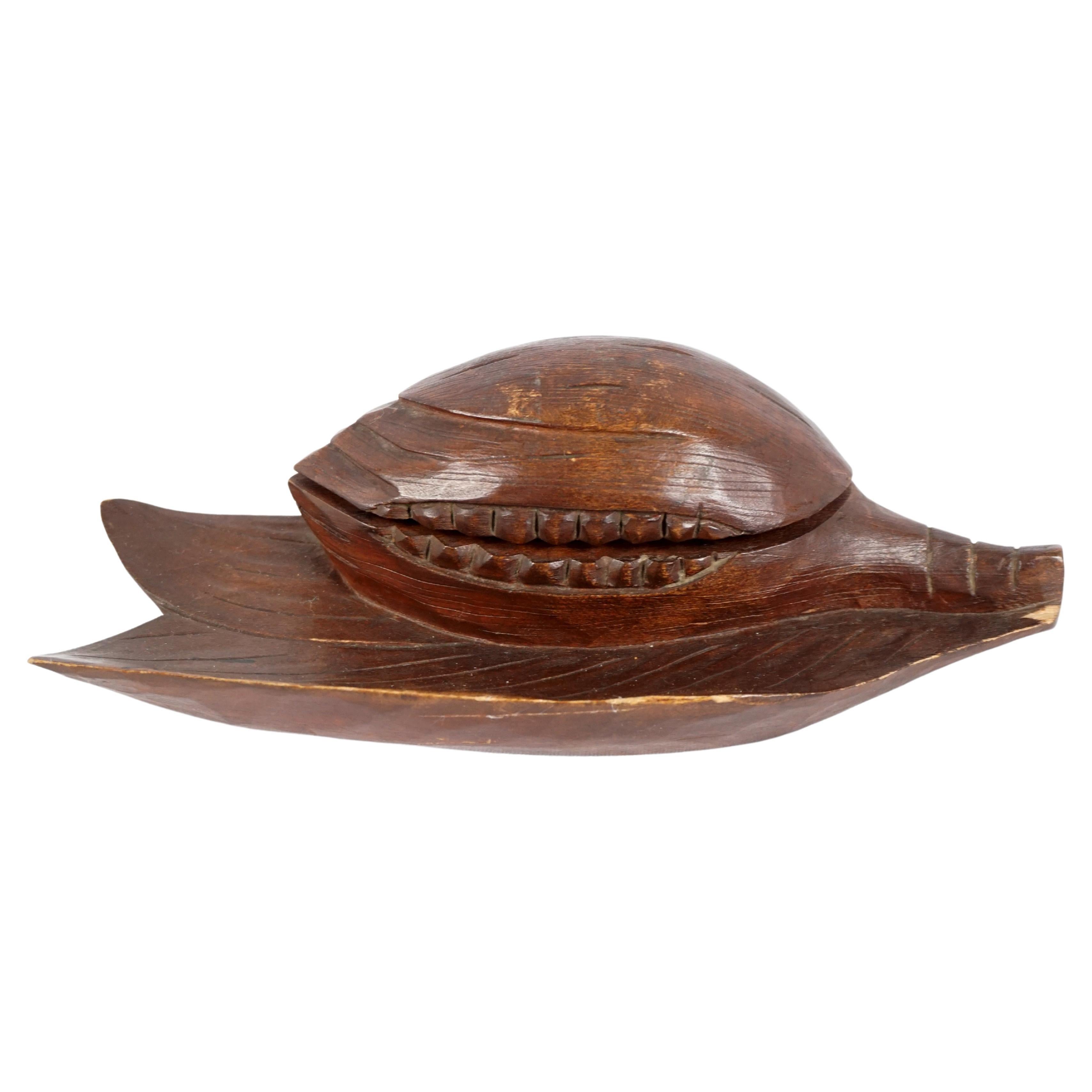 Vintage Carved Wooden Inkwell, Shape of a Corn Hush, European 1930, H307 For Sale