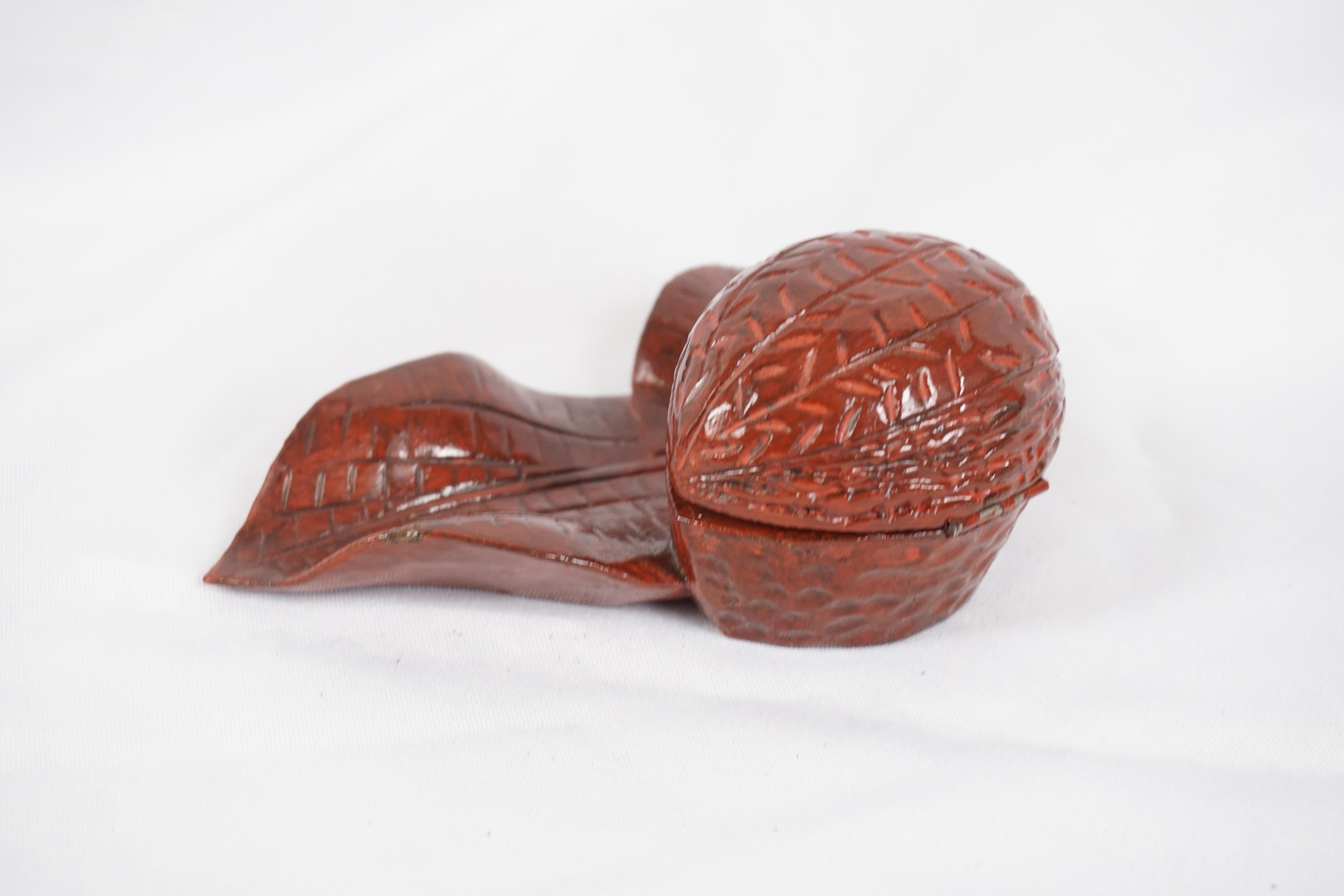 Vintage Carved Wooden Inkwell, Shape of a Nut, European 1930, H308 2