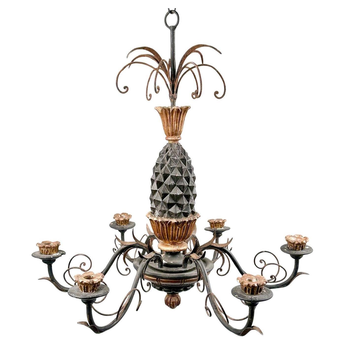 Vintage Carved Wooden Pineapple Chandelier
