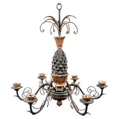 Vintage Carved Wooden Pineapple Chandelier