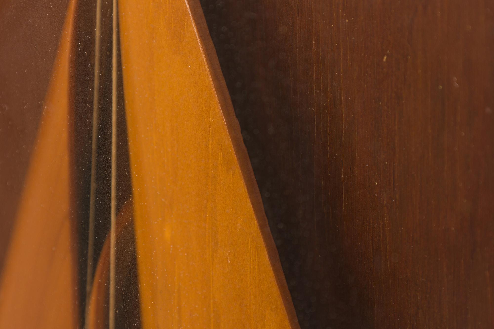 Hand-Carved Vintage Carved Wooden Sailboat in a Shadow Box For Sale