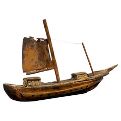 Antique Carved Wooden Ship Model
