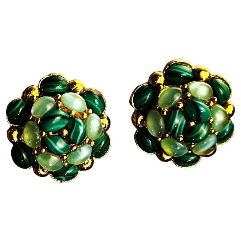 Boucles D'oreilles Vintage Clips Carven - Métal Doré, Strass Et Pierre Bleue - Occasion