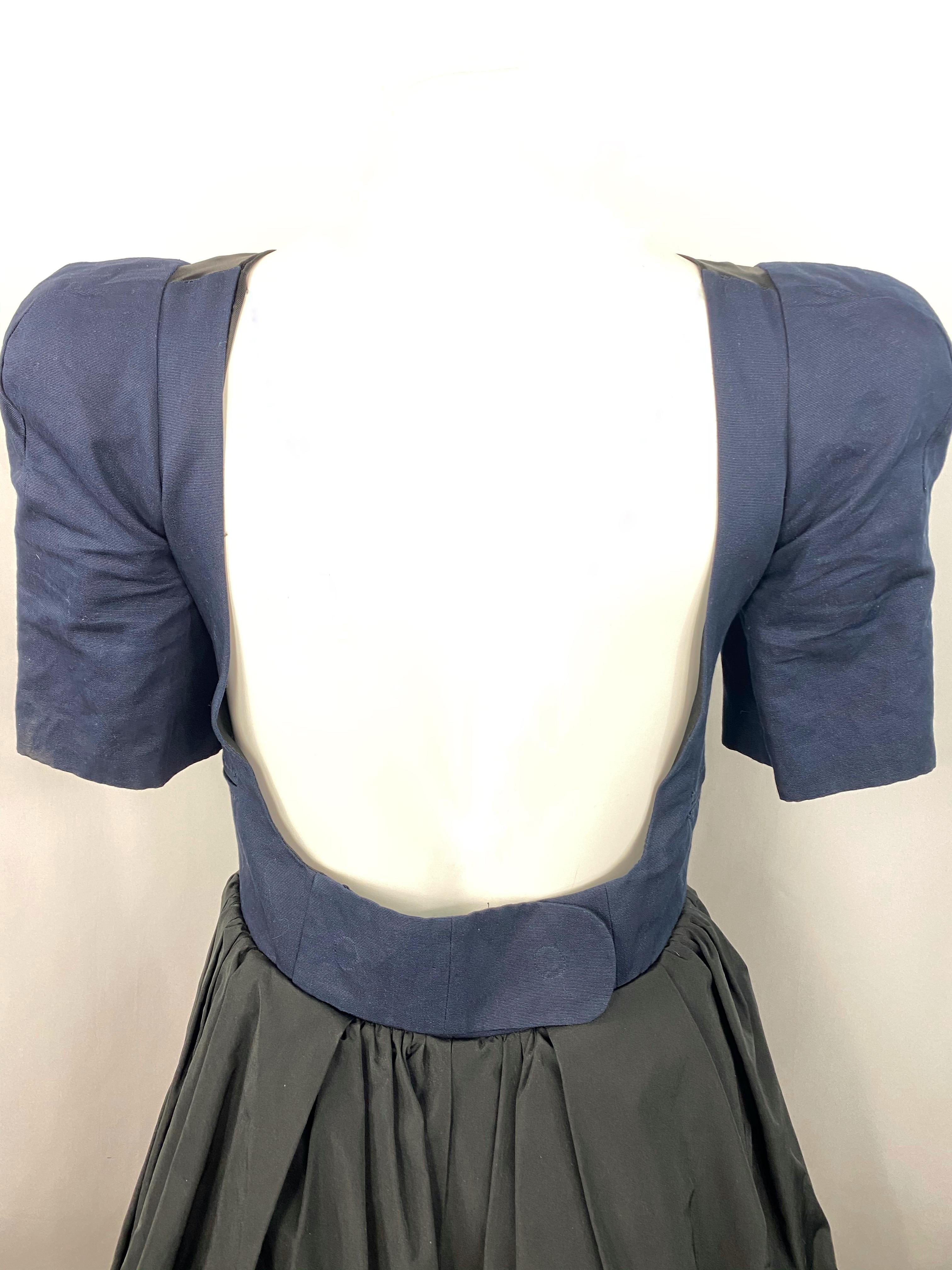 Women's or Men's Vintage Carven Navy and Black Short Sleeve Mini Dress w/ Open Back  For Sale