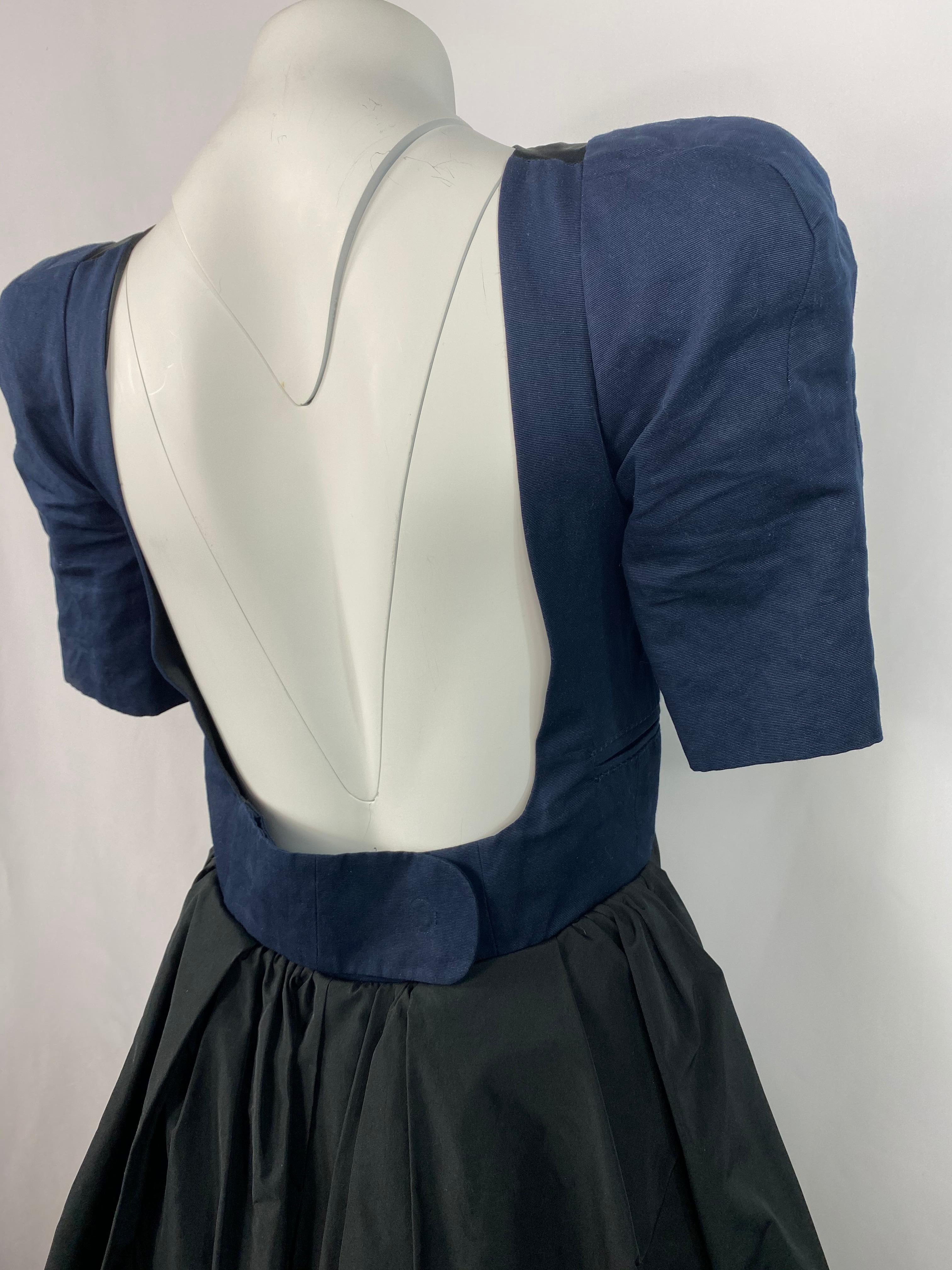 Vintage Carven Navy and Black Short Sleeve Mini Dress w/ Open Back  For Sale 1