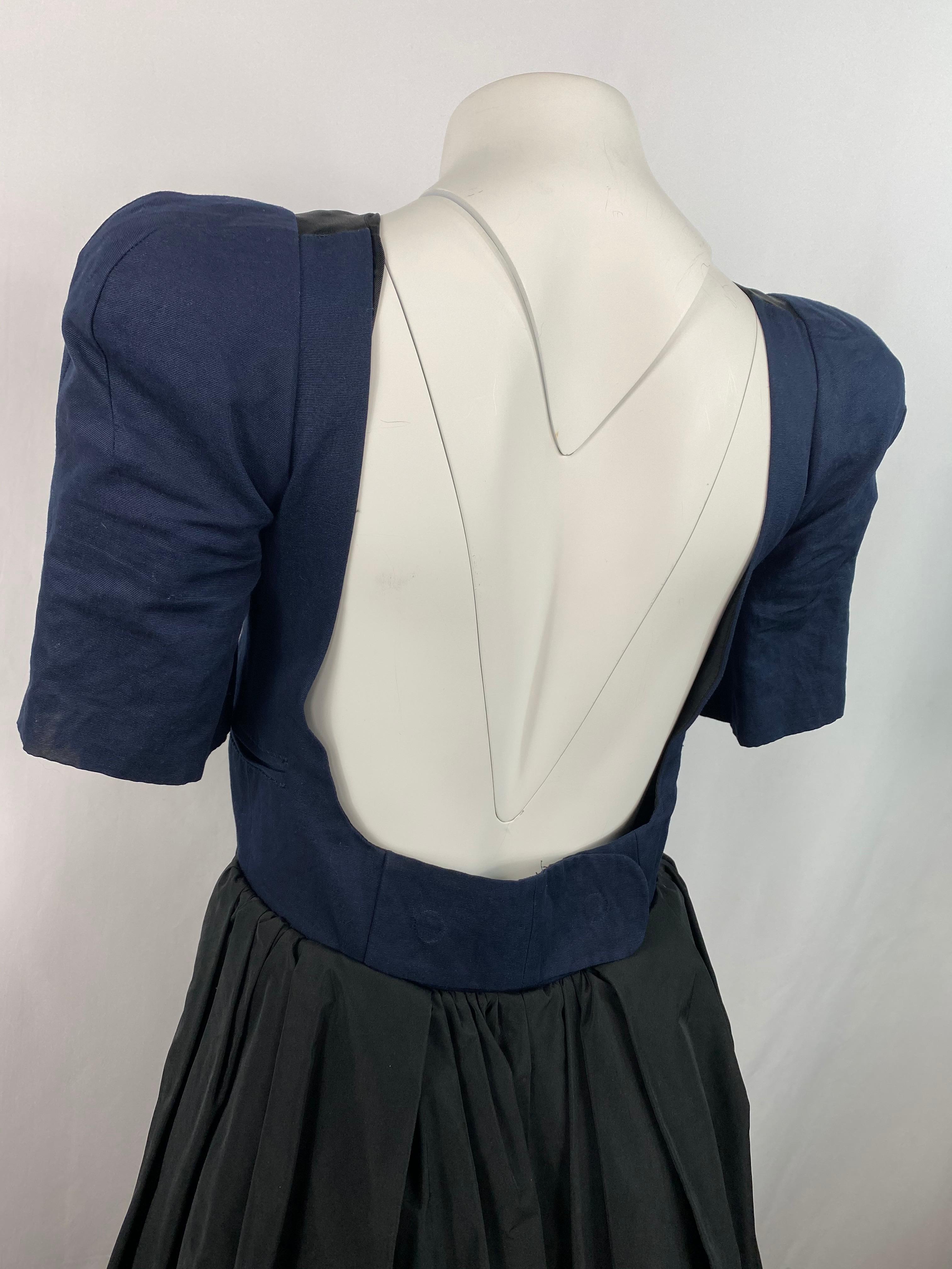 Vintage Carven Navy and Black Short Sleeve Mini Dress w/ Open Back  For Sale 2