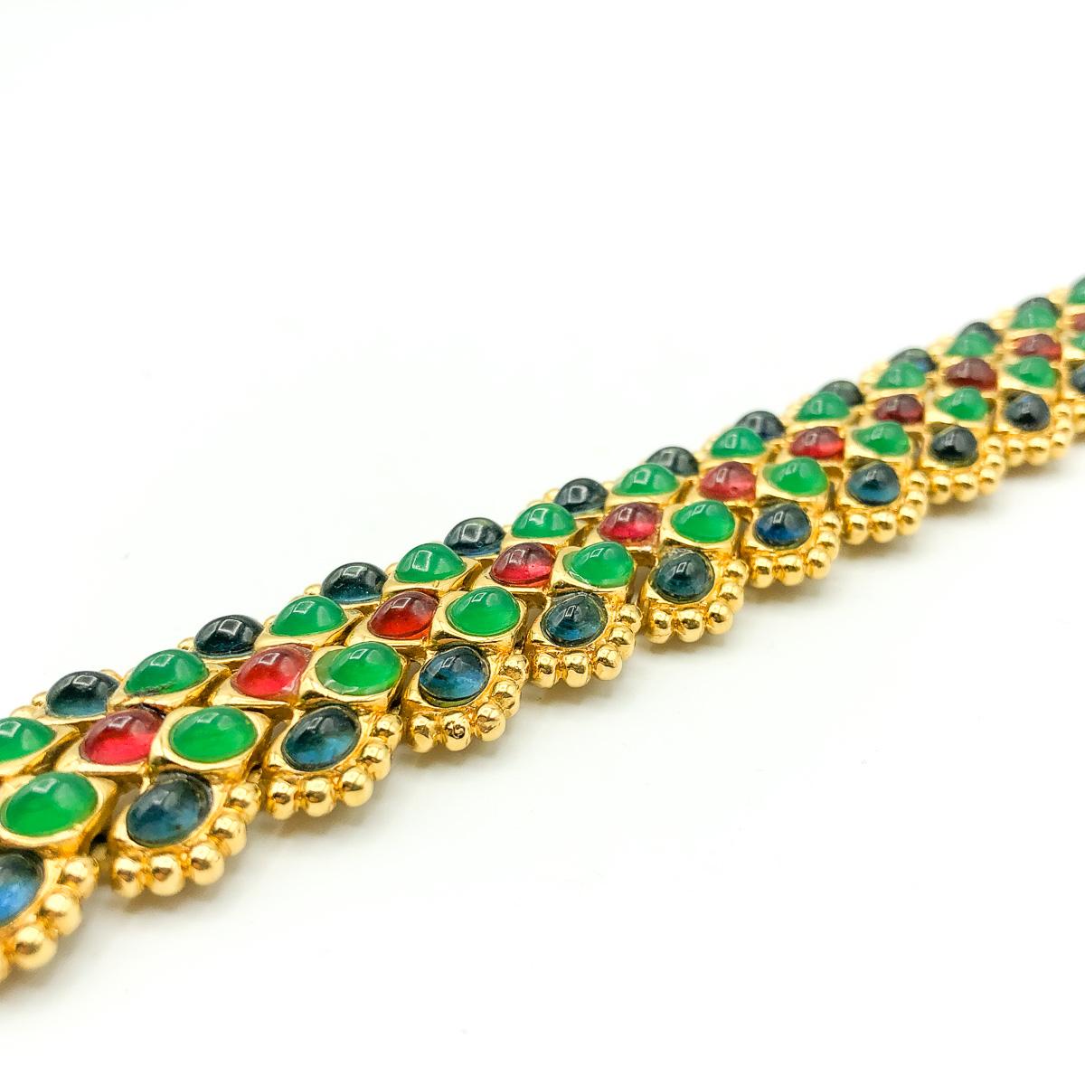 Vintage Carven Paris Pate de Verre Gem Bracelet 1970s In Good Condition In Wilmslow, GB