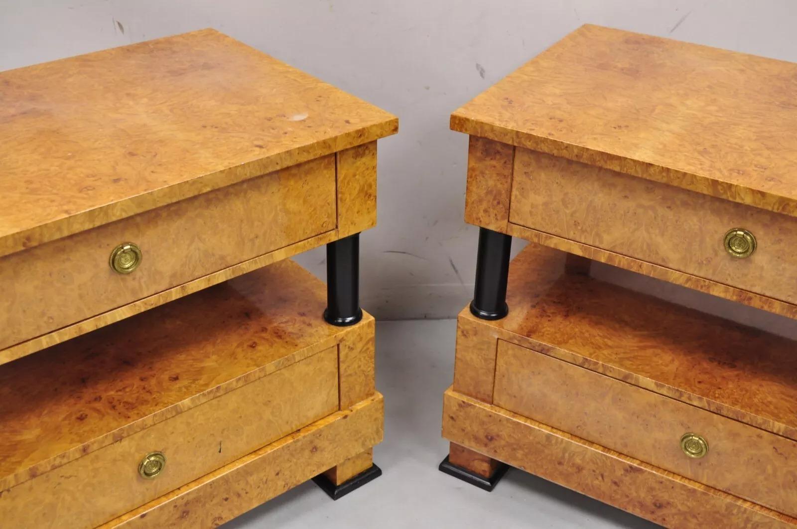 Vintage Casa Nova Italian Empire Style Burl Wood 2 Tier Nightstands - a Pair For Sale 6